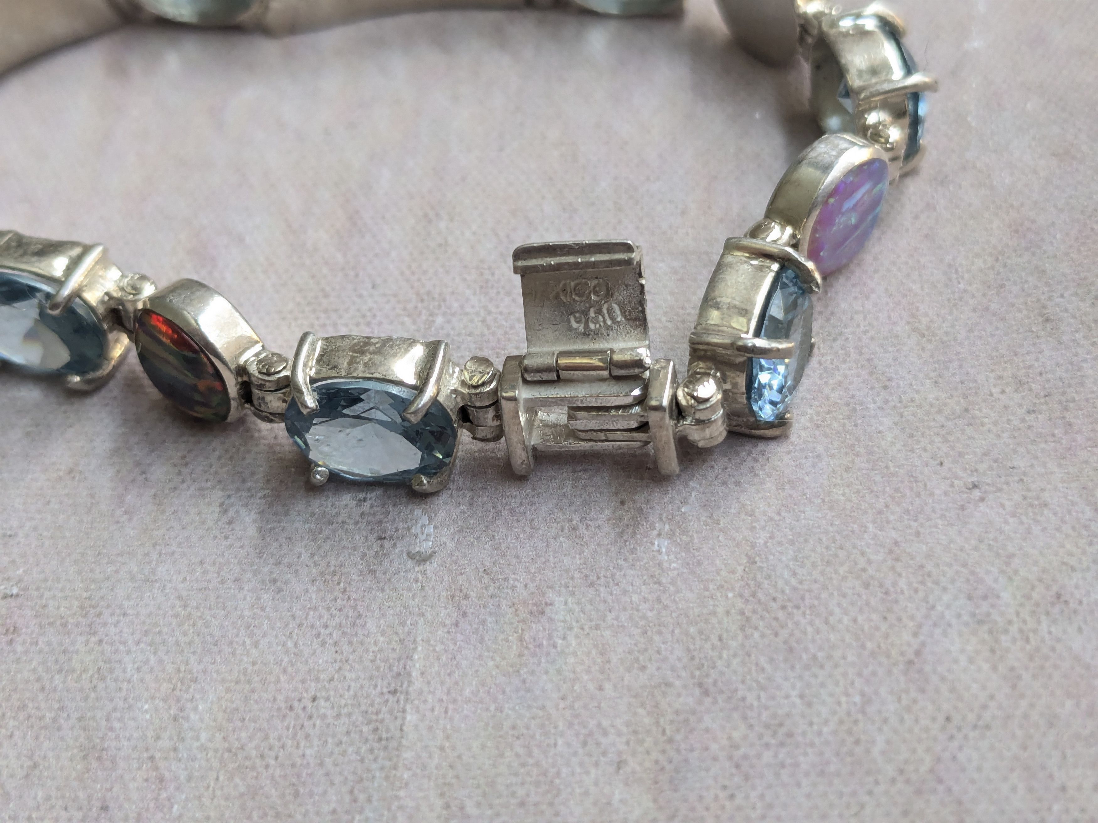 Jewelry Sterling Silver Tennis Bracelet Opal Blue Topaz Oval 7.25 Size ONE SIZE - 10 Thumbnail