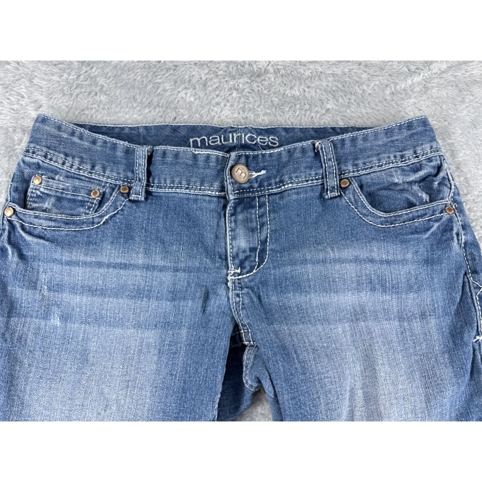 Vintage Maurices Jeans Womens 9 Blue Denim Mid Rise Bootcut Distressed 32x29 Regular Stretch Cotton Blend Modern Western Mens? Size 30" / US 8 / IT 44 - 4 Thumbnail