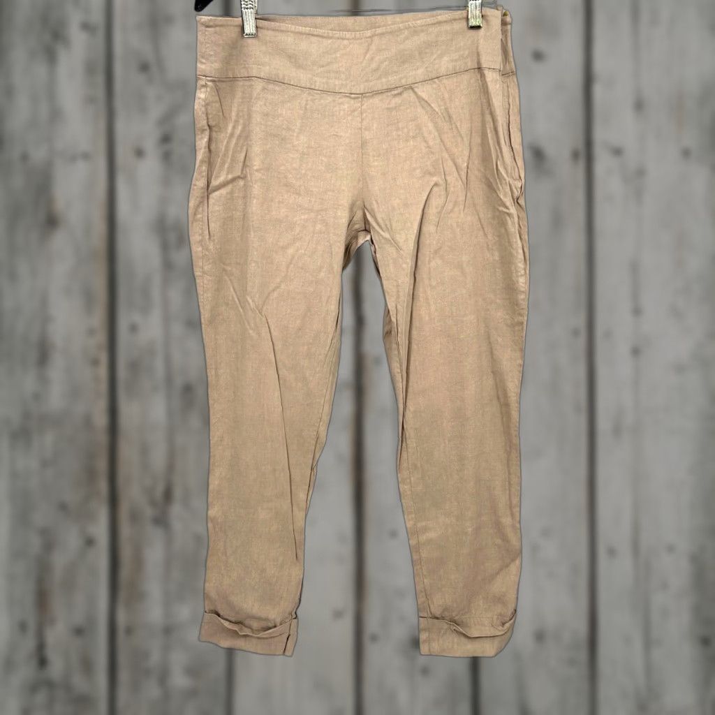 Eileen Fisher Eileen Fisher Pants Womens S Linen Viscose Flat Front Beige Cropped Cuffed Side Zip Classic Straight Knit 0 Size 28" / US 6 / IT 42 - 1 Thumbnail