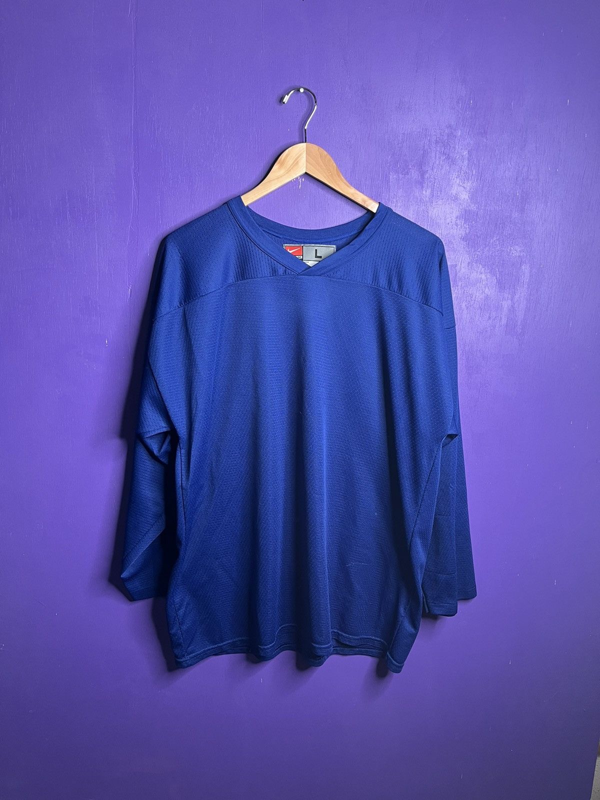 Nike × Vintage Vintage 90s Nike team big back swoosh hockey jersey Size US L / EU 52-54 / 3 - 1 Thumbnail