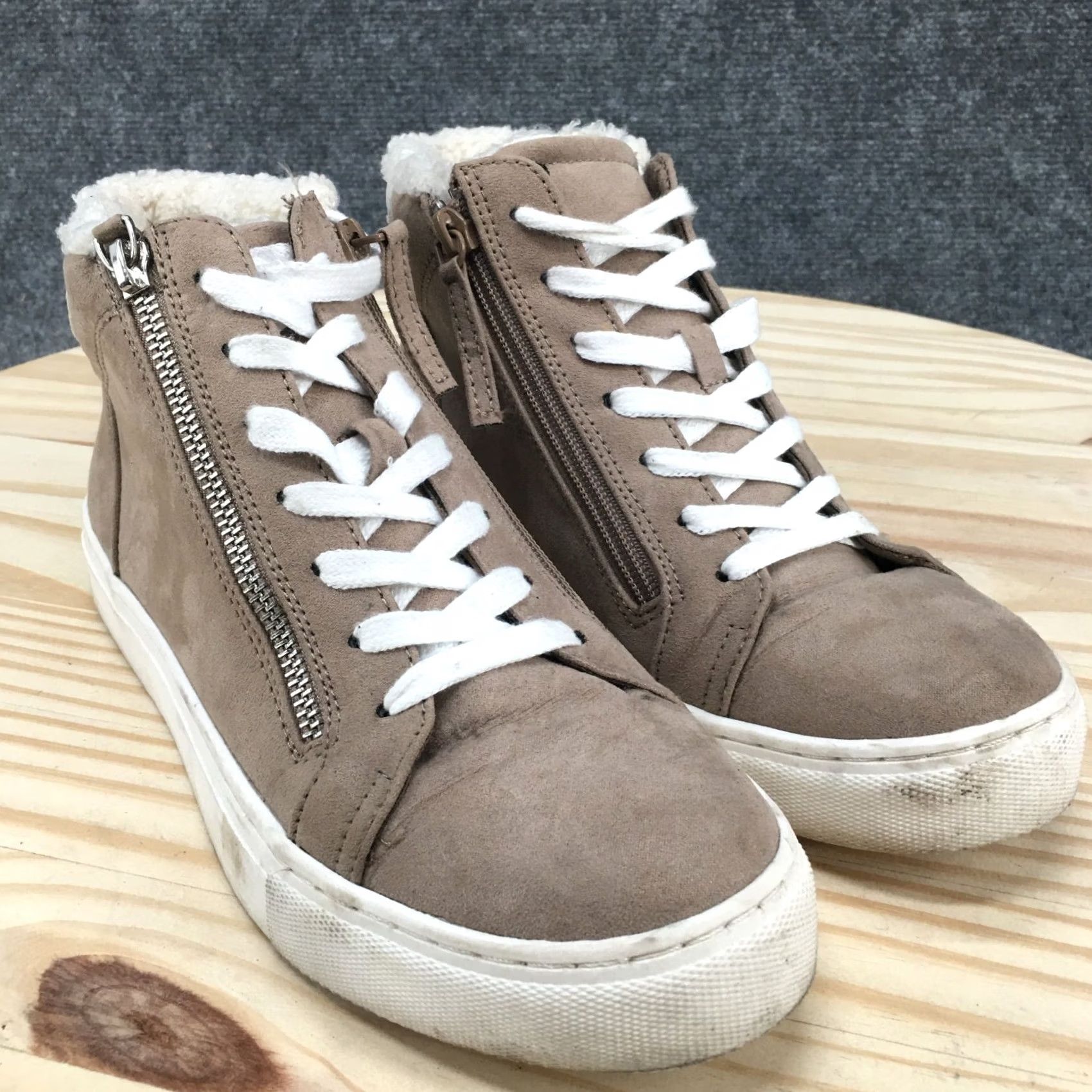 Vintage Universal Thread Boots Womens 8.5 Faux-Fur Trim Ankle Winter Beige Faux Suede Size US 9 / IT 39 - 6 Thumbnail