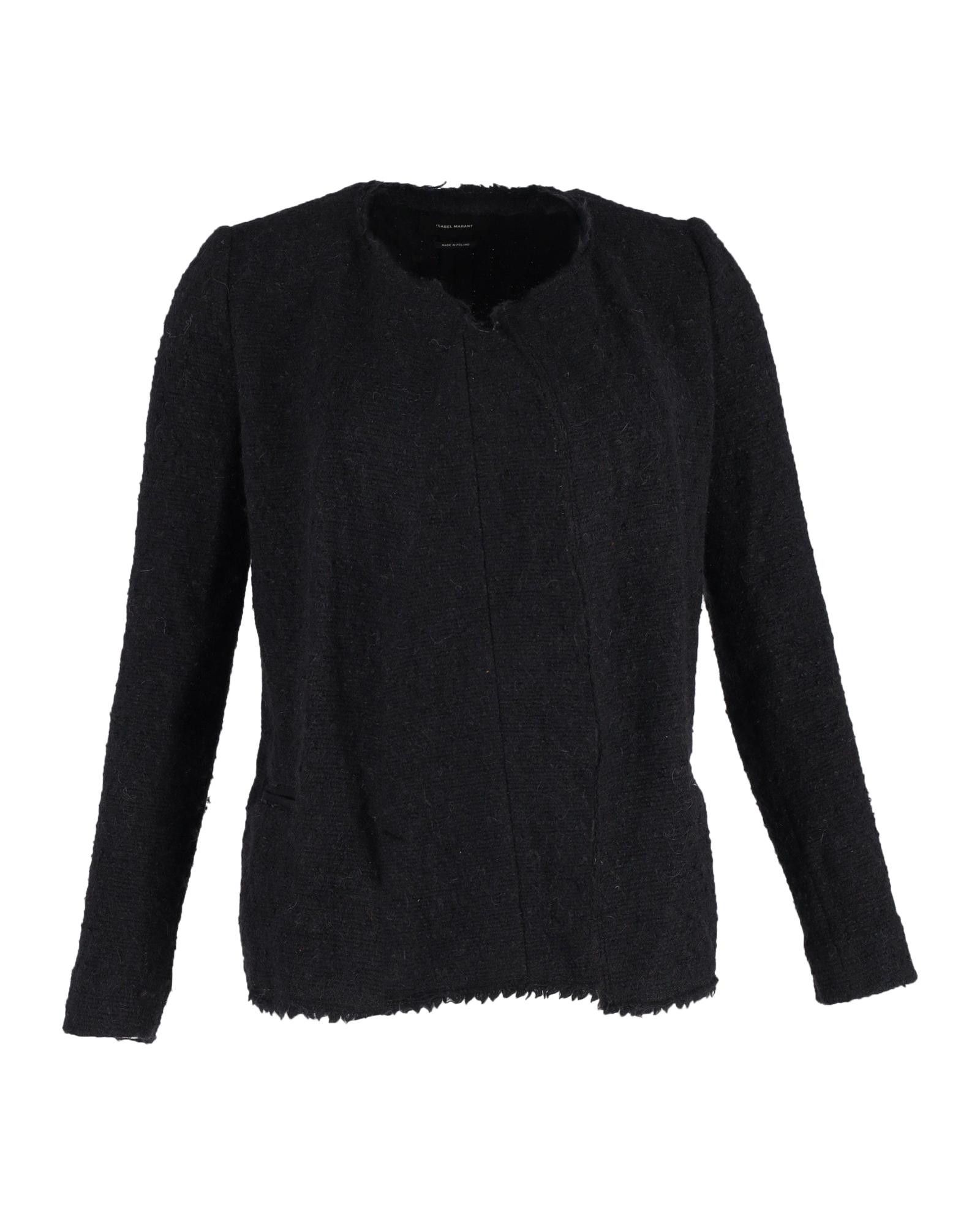image of Effortlessly Elegant Open-Front Black Wool Jacket By Isabel Marant, Women's (Size XS)