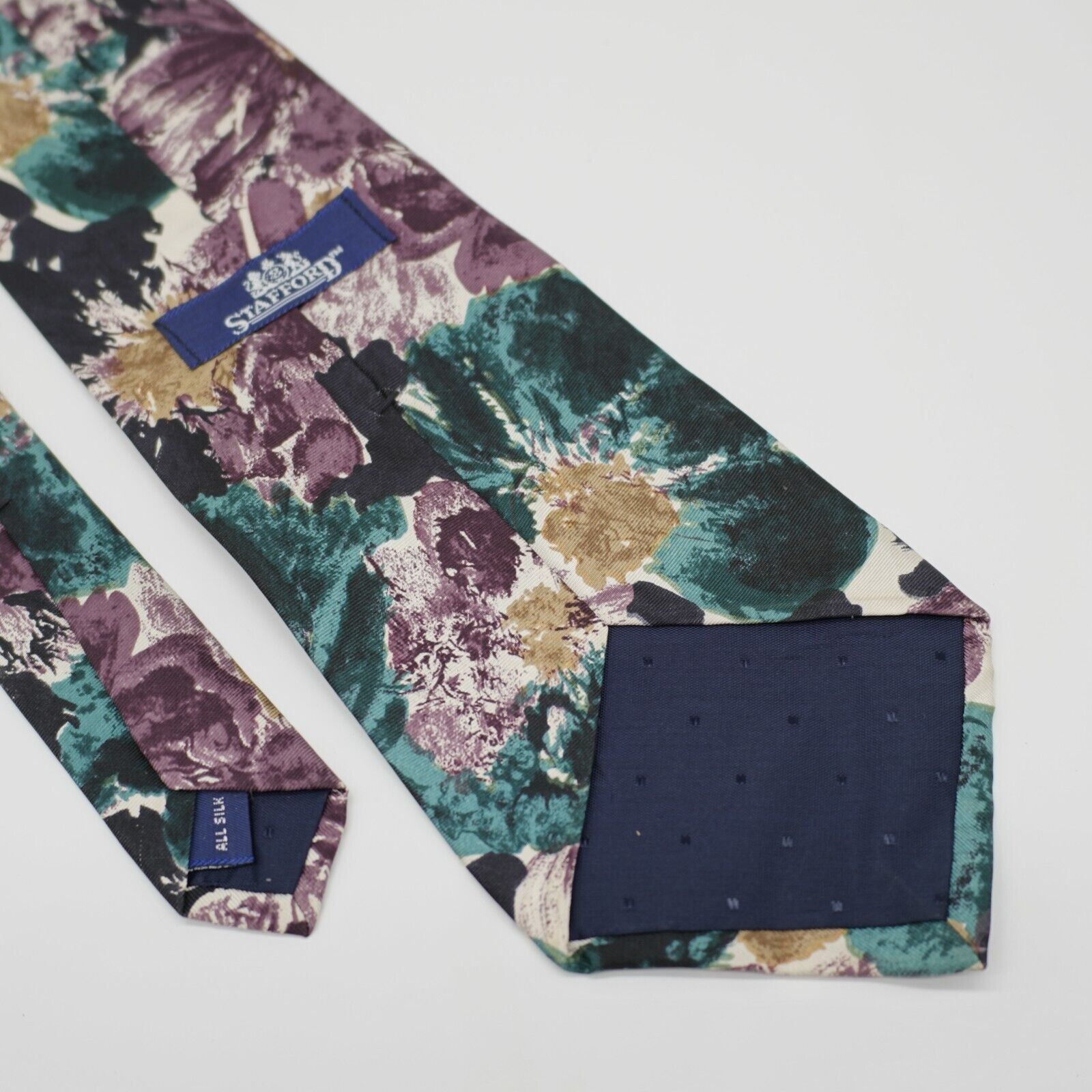 Stafford Stafford Teal Black Purple Floral Print Wide Silk Tie Size ONE SIZE - 5 Thumbnail