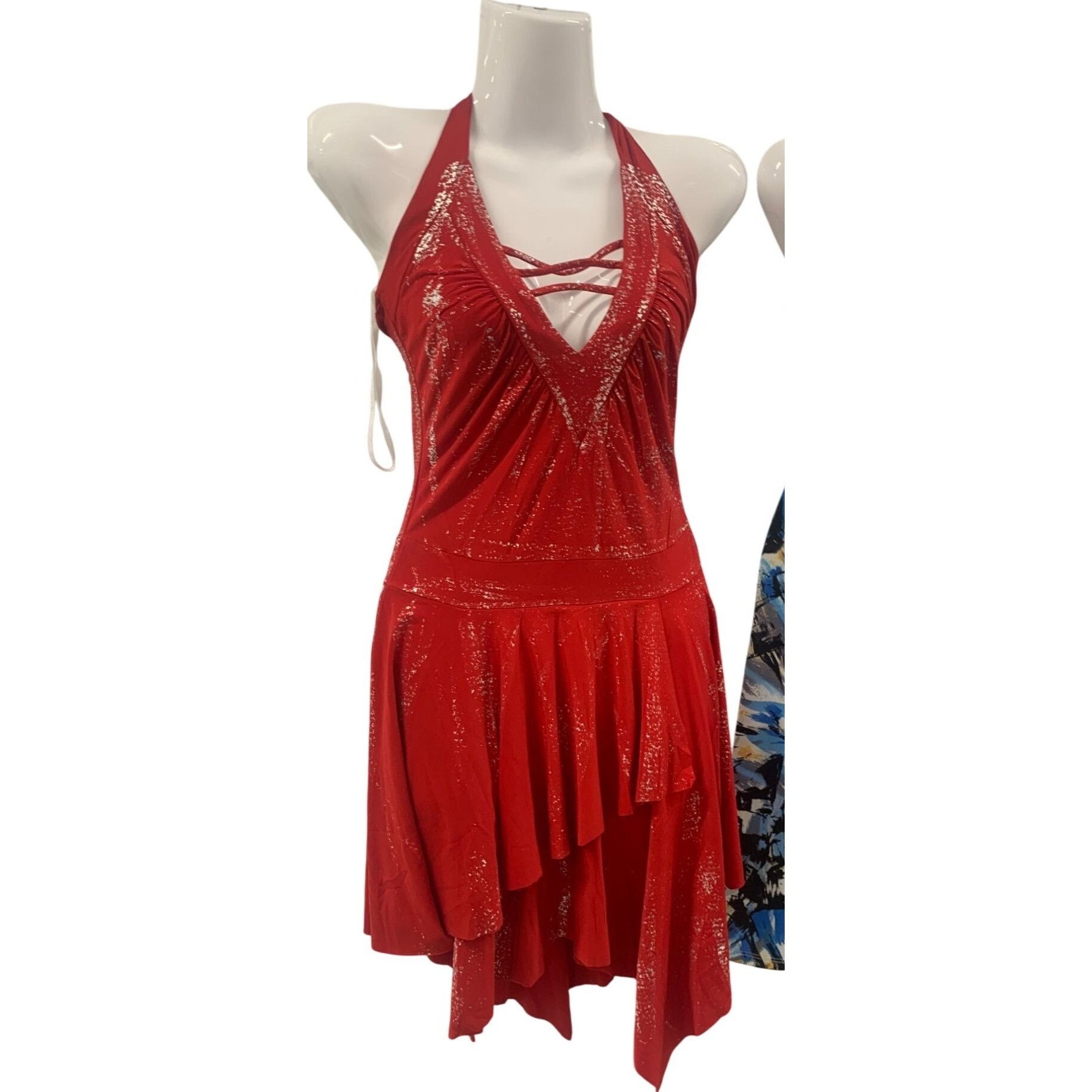 Other Red Halter Neck Dance Costume With Silver Glitter Accents & Size S / US 4 / IT 40 - 2 Thumbnail