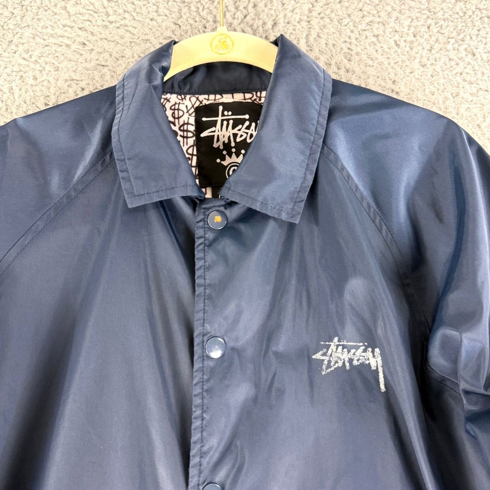 Vintage Stussy Coaches Jacket Mens Medium Blue Nylon Dollar Sign Lining Streetwear Size US M / EU 48-50 / 2 - 2 Thumbnail