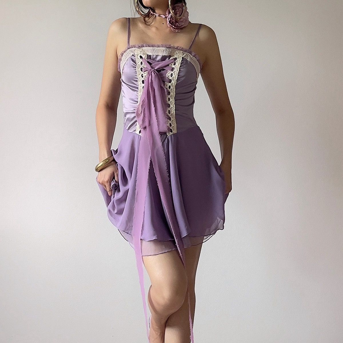 Other Romantic Y2K Purple Satin & Chiffon Mini Dress (S–M) Size M / US 6-8 / IT 42-44 - 1 Thumbnail