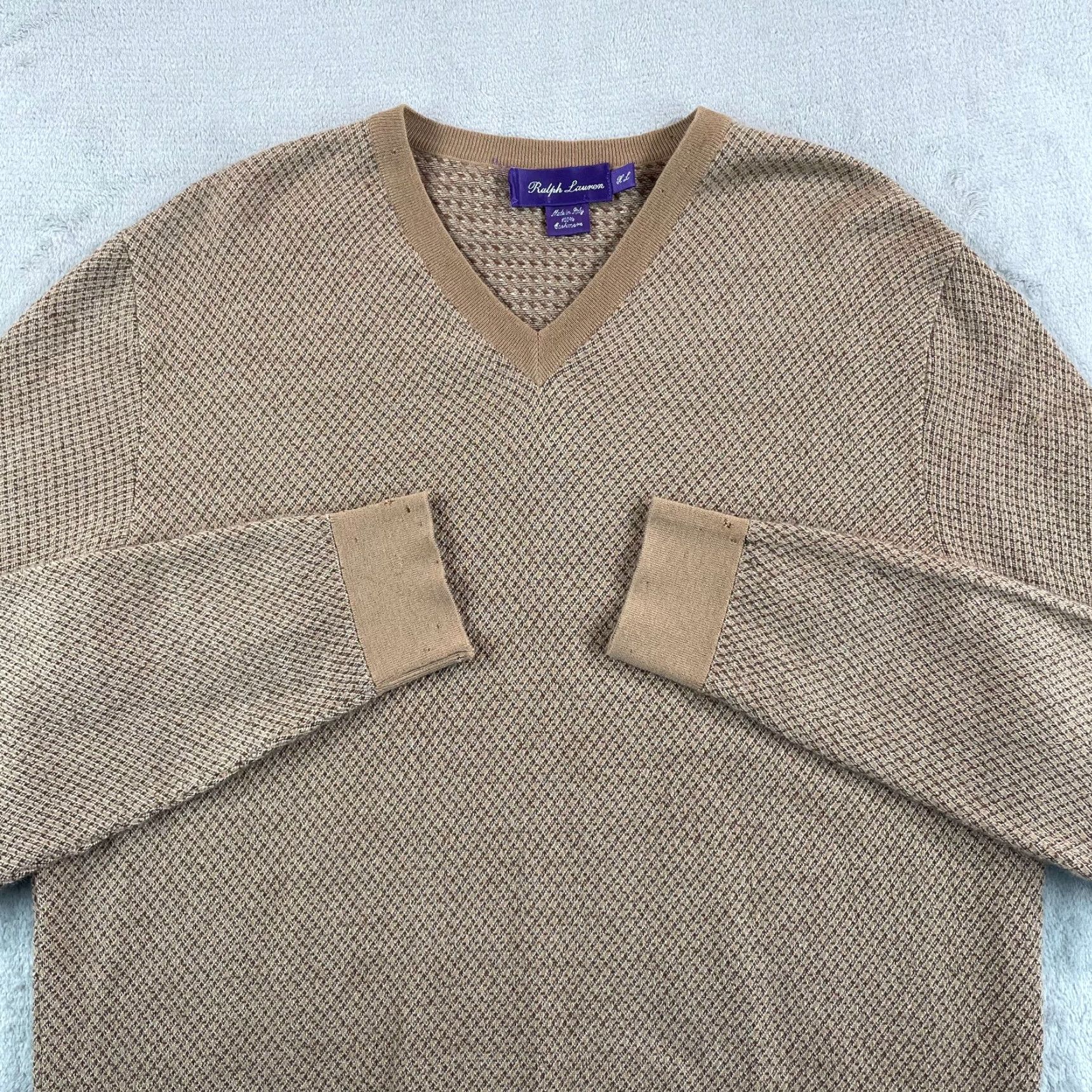 Ralph Lauren Purple Label Ralph Lauren Purple Label Sweater XL 100% Cashmere V-Neck Italy Tan Geometric Geometric Pattern Men Pullover Winter Localized: No N/A Size US XL / EU 56 / 4 - 3 Thumbnail