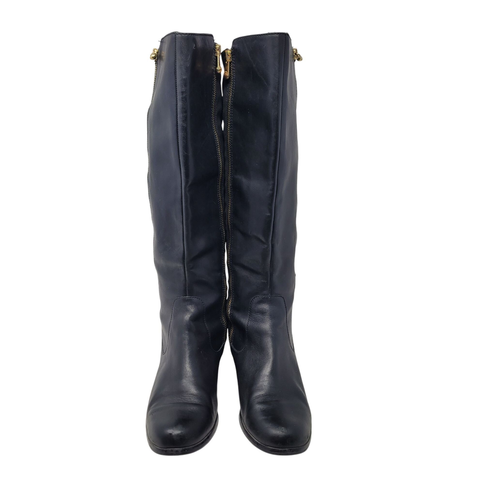 Elie Tahari Tahari Kyle Black Leather Knee-High Boots 9 Gold Zipper Stre Size US 9 / IT 39 - 2 Thumbnail