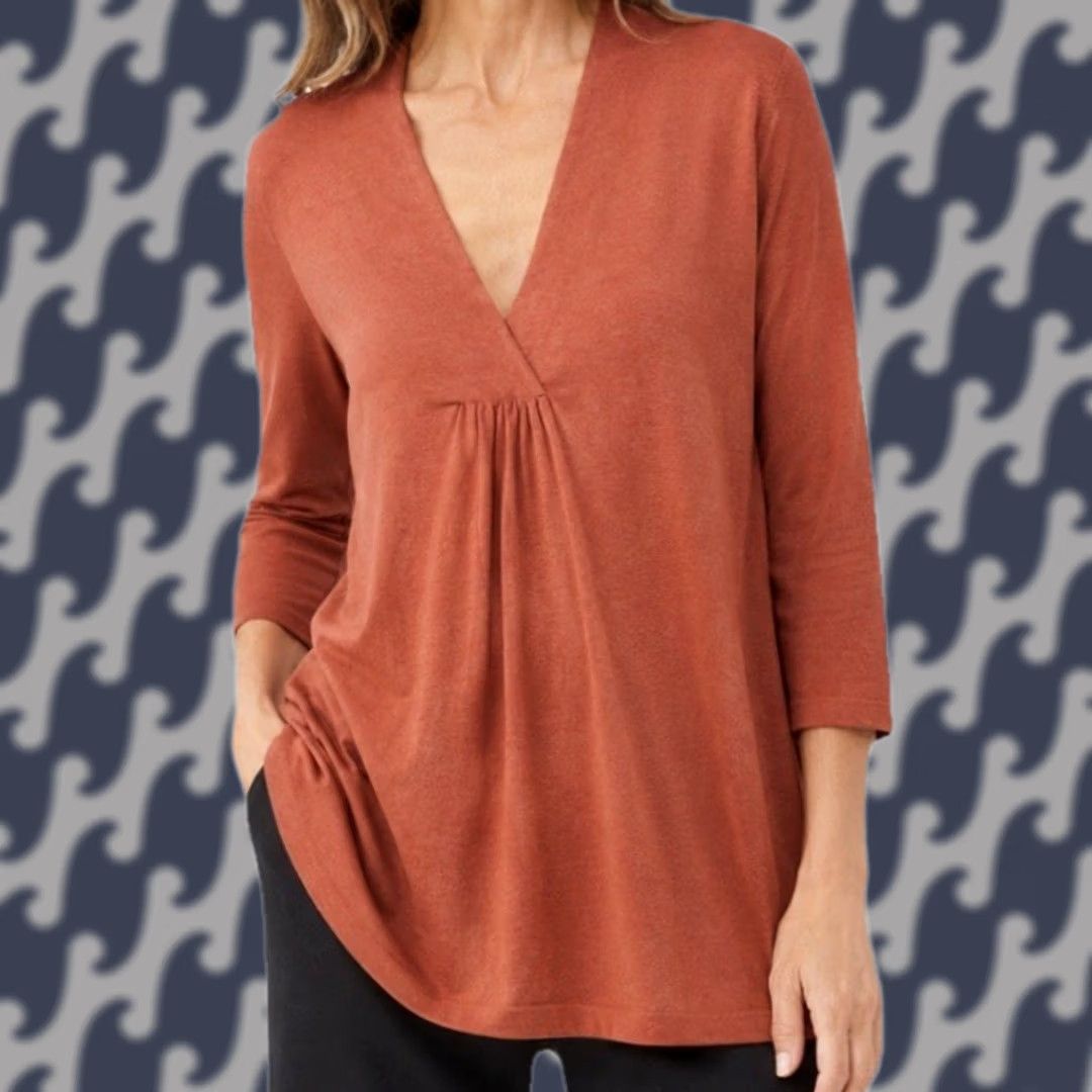 Eileen Fisher Eileen Fisher Tunic Women’s M 3/4 Sleeve V-Neck Cotton Cashmere Terracotta Orange Knit Sweater Dressy Casual Size M / US 6-8 / IT 42-44 - 1 Thumbnail