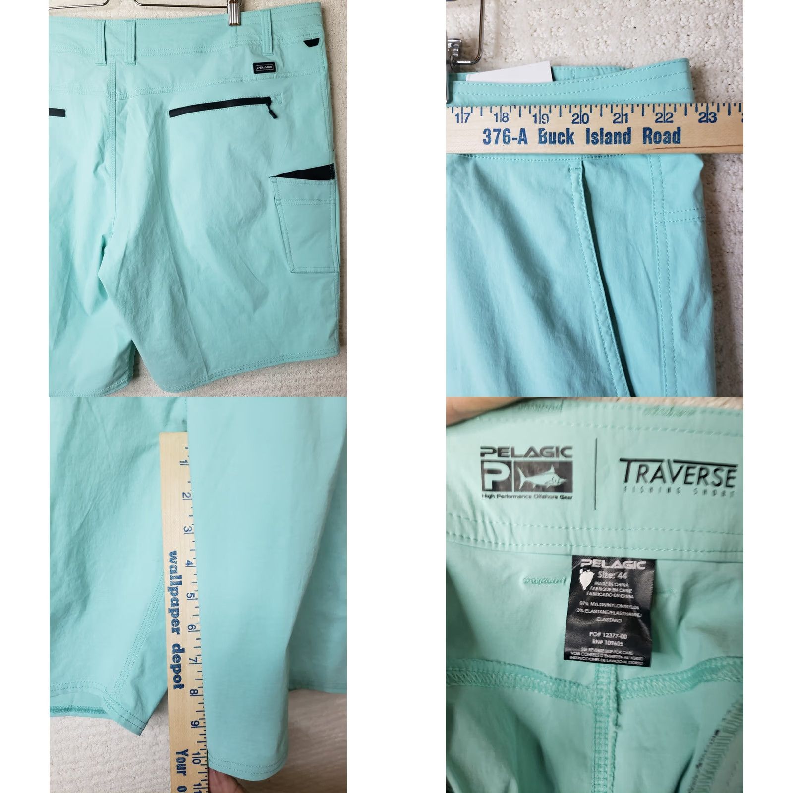 Vintage PELAGIC Traverse Fishing Short Mens Aqua Nylon 44 Lightweight Stretch 4-Way Pockets Cargo" Size US 44 / EU 60 - 8 Thumbnail