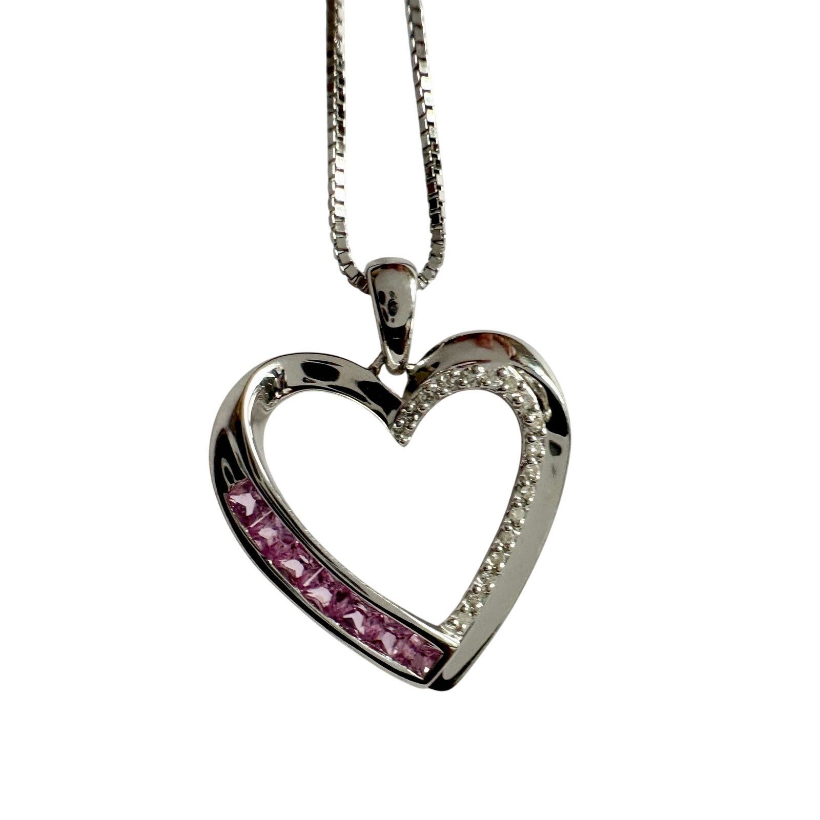 Other Pink & White Heart Necklace with Lab Created Sapphires Size ONE SIZE - 11 Thumbnail