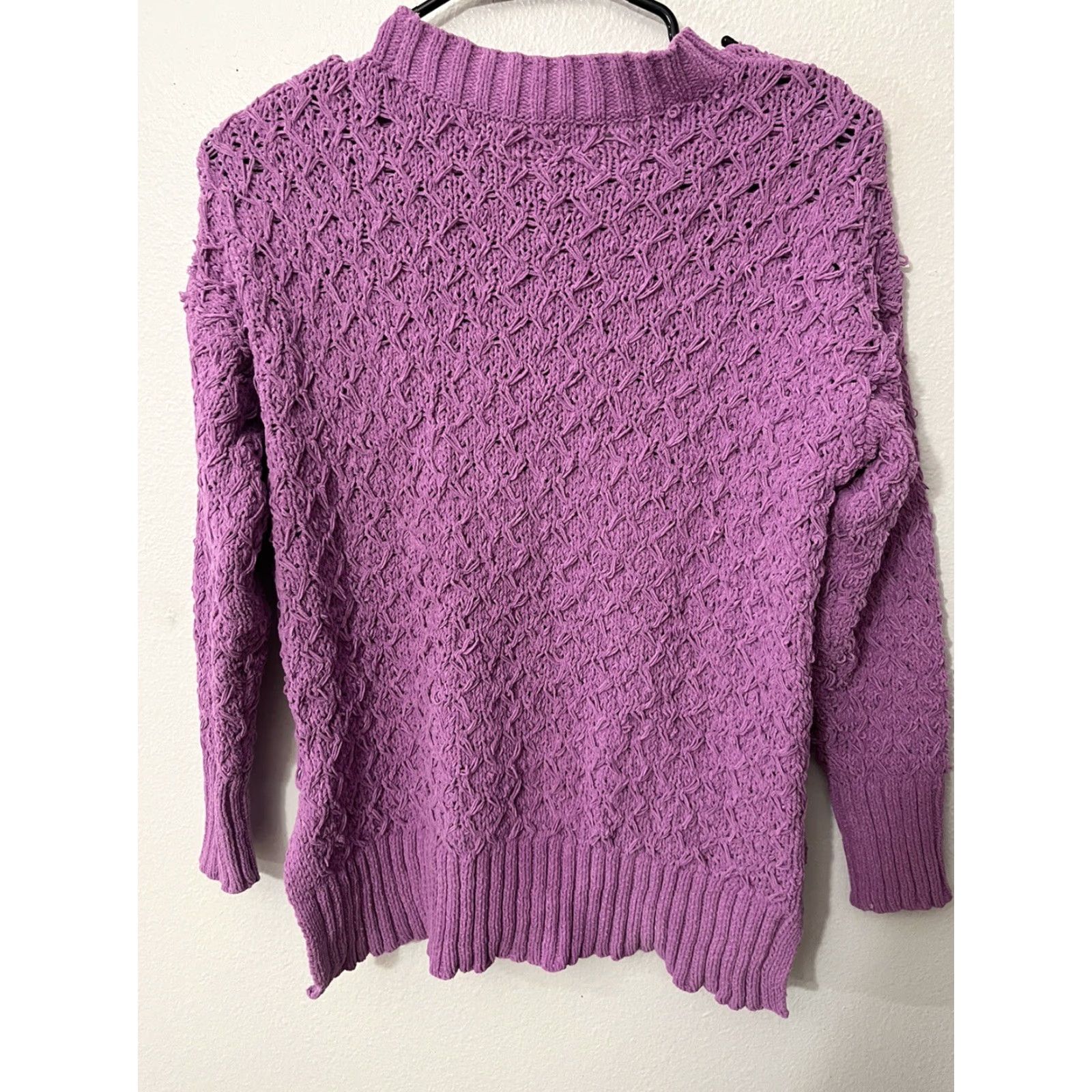 Vintage Seven7 Women's Purple Chenille Sweater Size S Small Open-Knit Crew Neck Pullover Knit Solid Long Sleeve Polyester Size S / US 4 / IT 40 - 2 Thumbnail