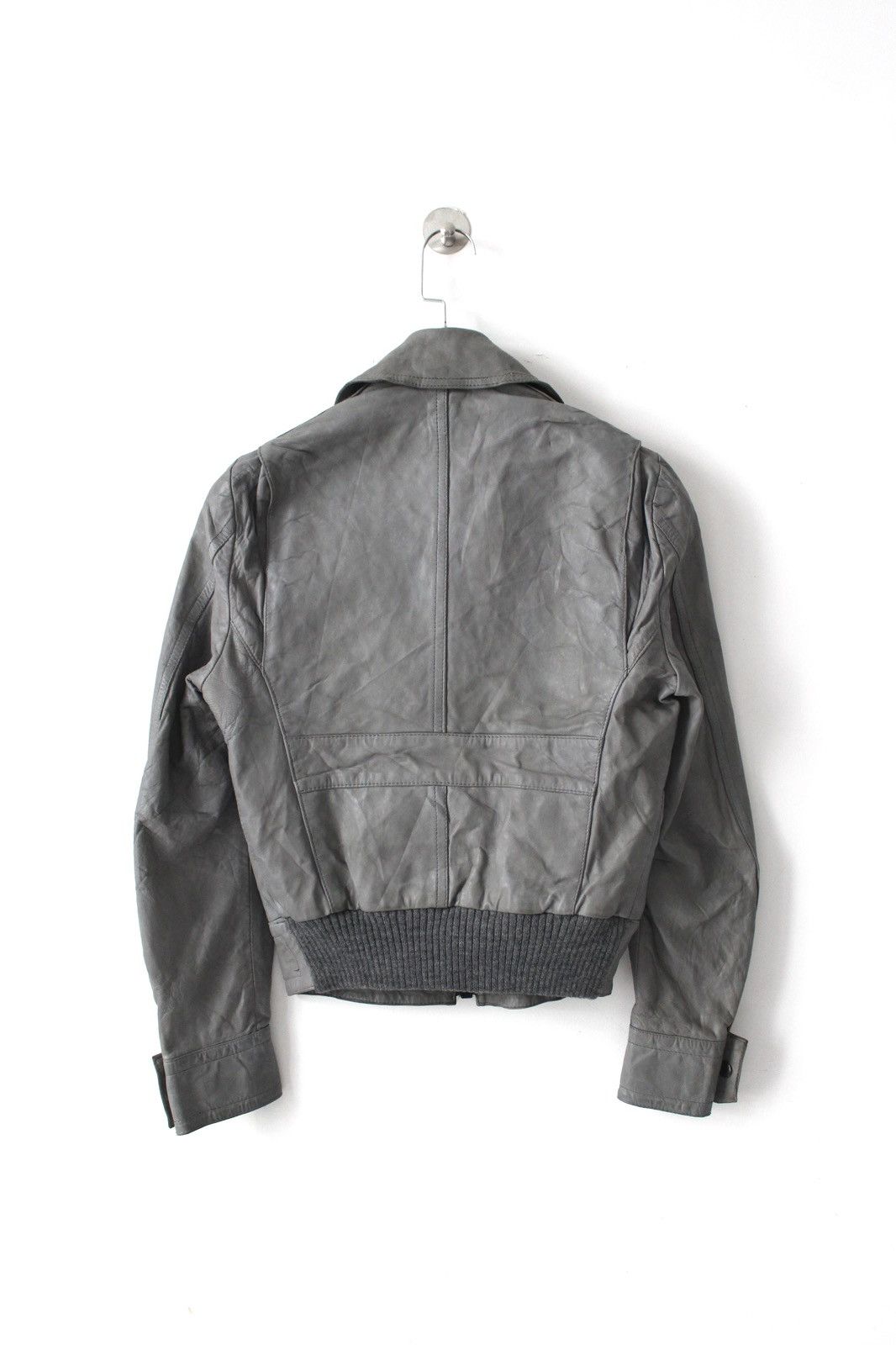 Vintage 1990S MICHEL CORBIER ASH GREY LEATHER ZIP TRUCKER JACKET Size US S / EU 44-46 / 1 - 2 Thumbnail