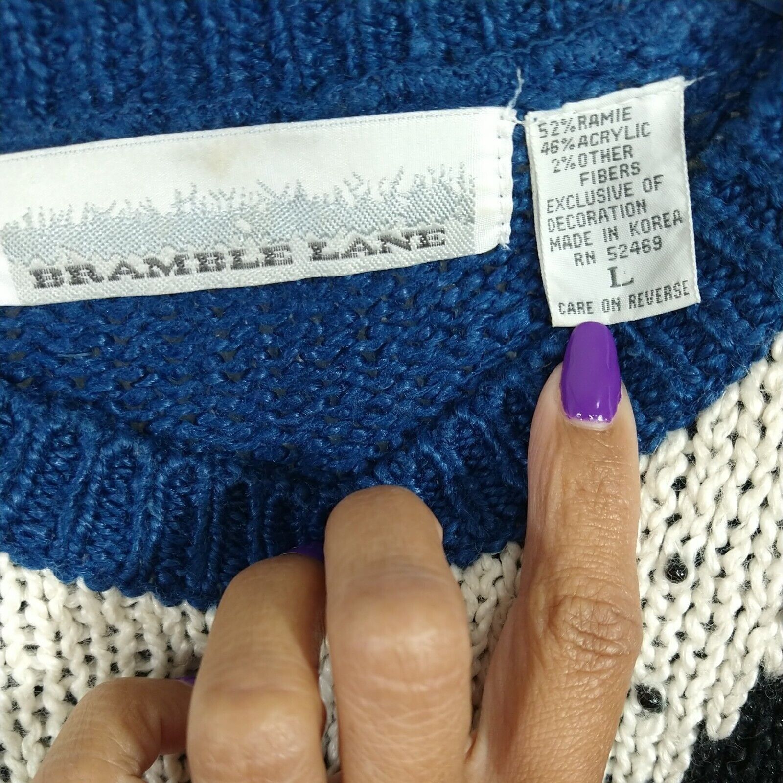 Vintage Vtg Bramble Lane Sweater Beaded Women Size L Blue Geometric Size L / US 10 / IT 46 - 5 Thumbnail