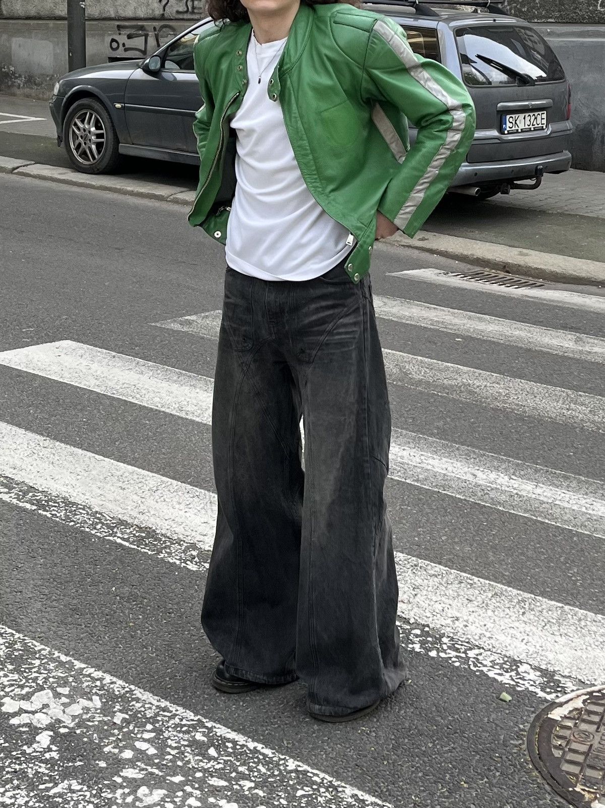 image of Vetements x Vintage 1981 "polizei" Leather Jacket in Green, Men's (Size Small)