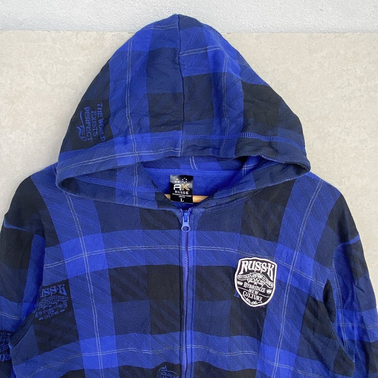Other Vintage Russ.K Hoodie Full Zip Big Embroidered Black/Blue Size US L / EU 52-54 / 3 - 4 Thumbnail