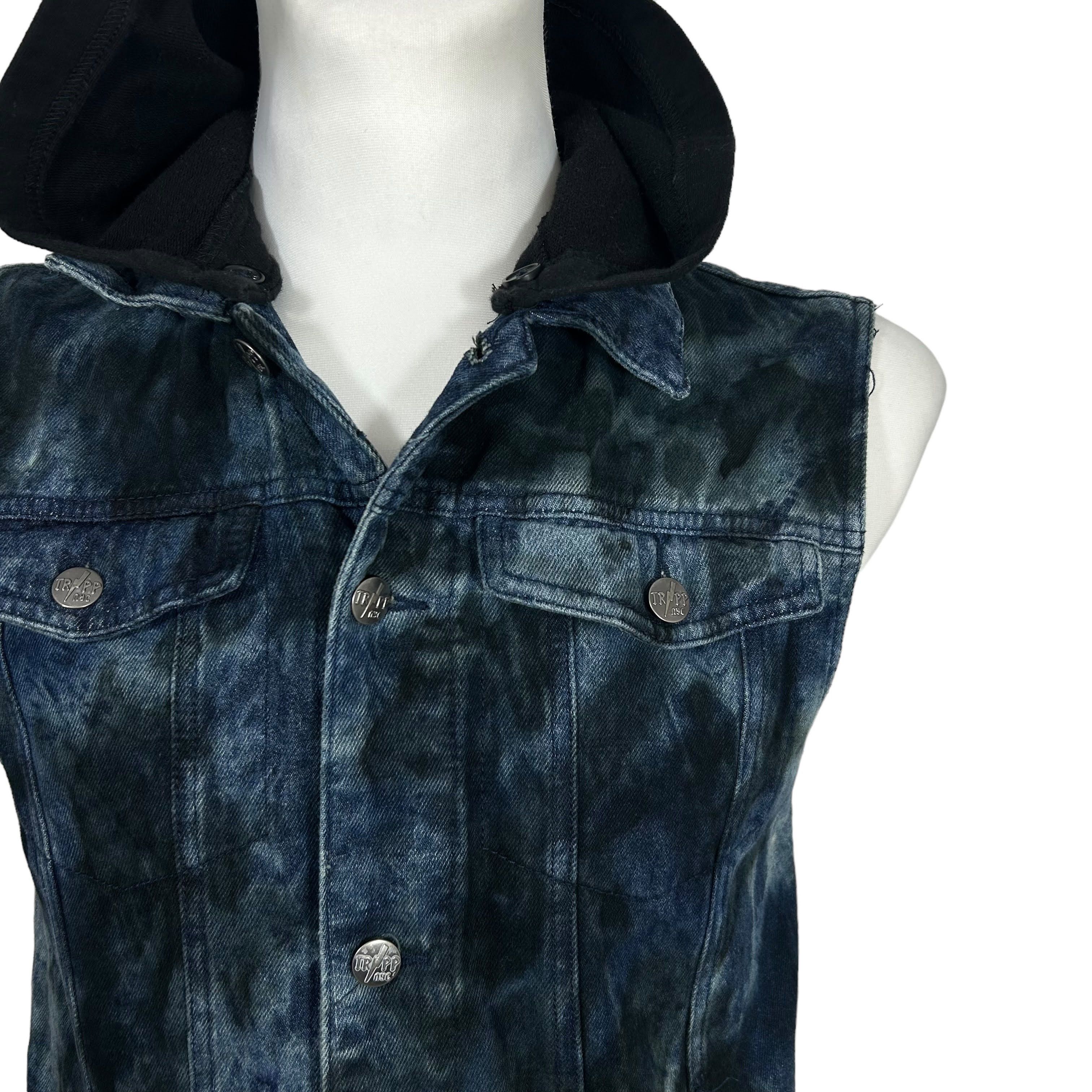 Tripp NYC Tripp NYC Blue Black Acid Wash Denim Vest Hooded S Size US S / EU 44-46 / 1 - 3 Thumbnail