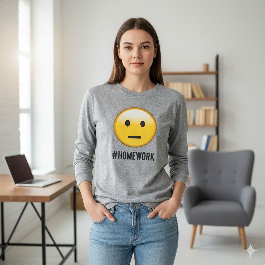 Other #Homework Youth XL/Women S Emoji Long Sleeve T-Shirt Kids Size US S / EU 44-46 / 1 - 5 Thumbnail