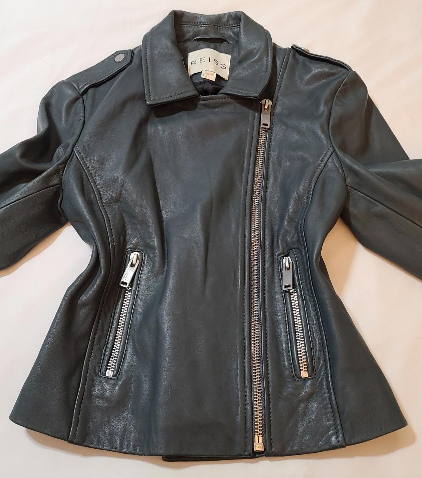 Reiss Reiss Geo Leather Biker MOTO Jacket Black Size US Small Size S / US 4 / IT 40 - 11 Thumbnail