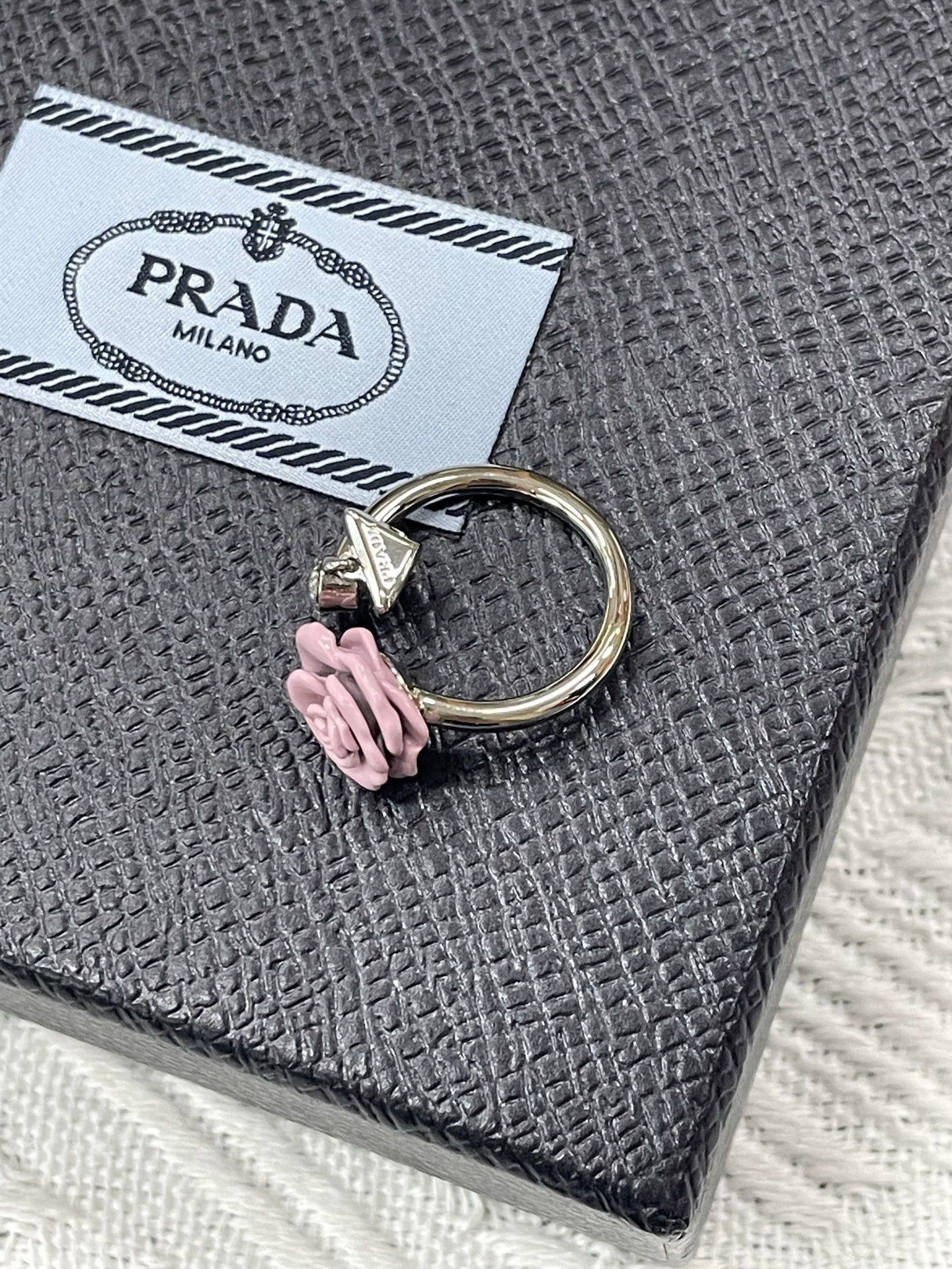 Prada Prada Pink Rose Enamel Adjustable Ring Size ONE SIZE - 1 Thumbnail
