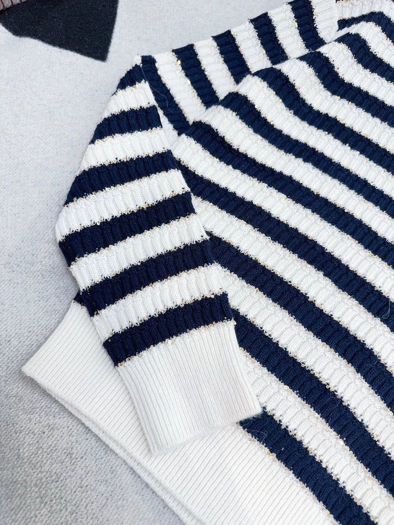 Chanel Chanel Blue White Stripe Sequin Knit Sweater Size M / US 6-8 / IT 42-44 - 5 Thumbnail