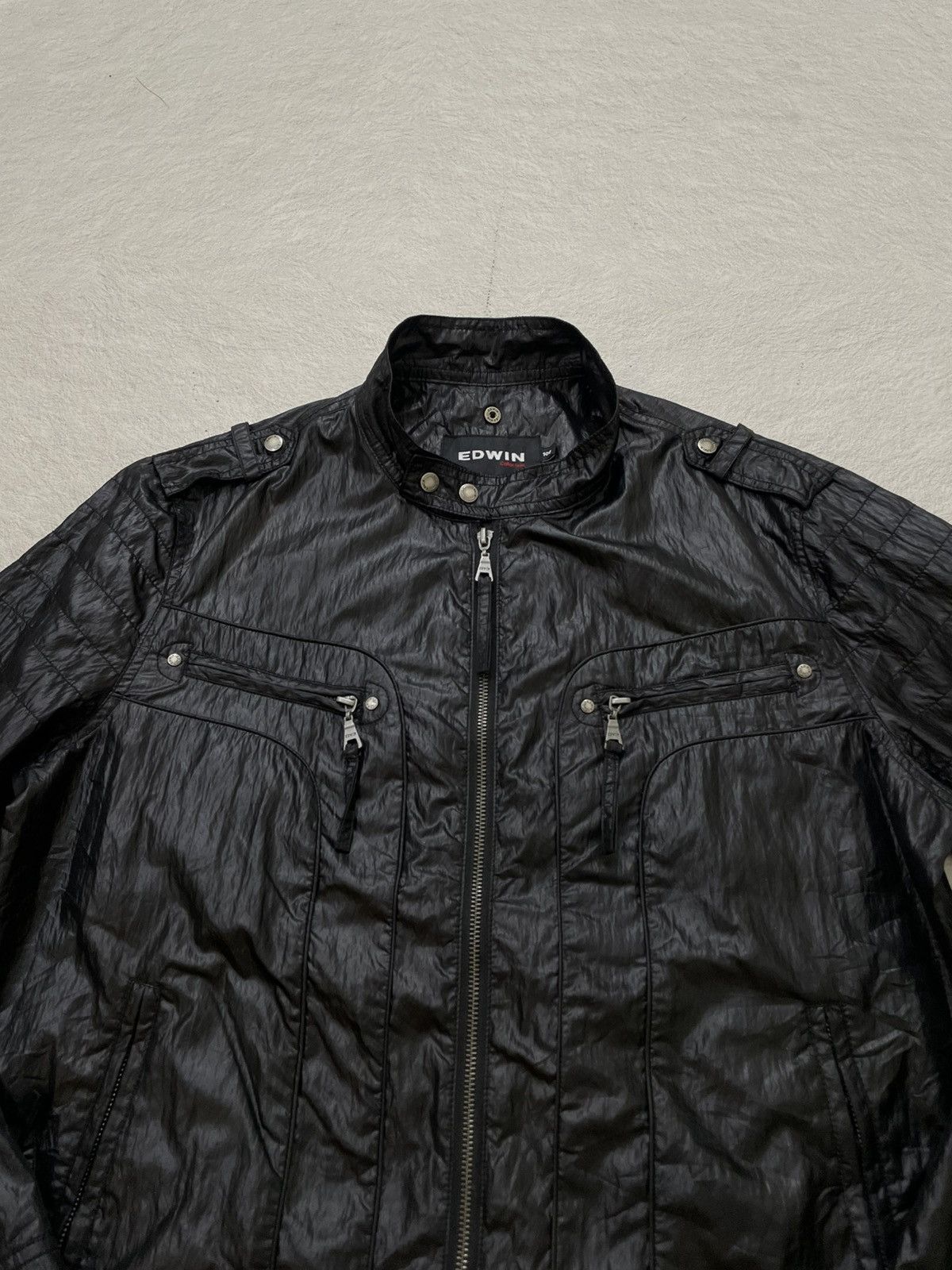Edwin 2000s Edwin Black Crinkled Nylon Biker Jacket LGB If6was9 Size US L / EU 52-54 / 3 - 2 Thumbnail