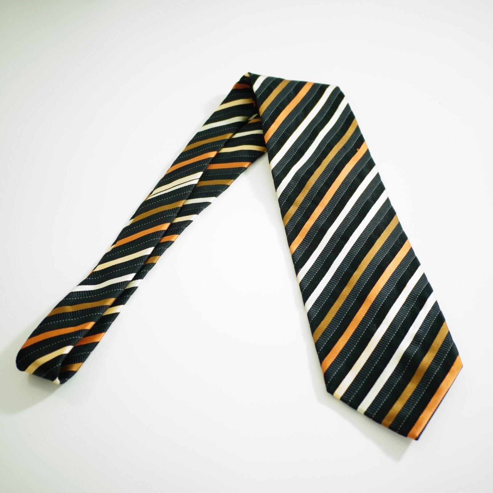 Vintage Valerio Garati Black Orange Striped Woven Silk Tie Size ONE SIZE - 6 Thumbnail