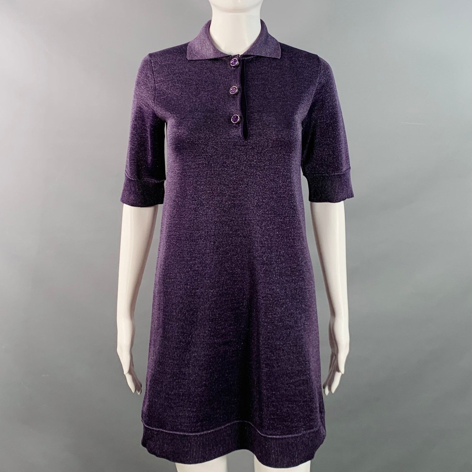 Louis Vuitton XS Metallic Purple Polyester Merino Wool Mini Polo Dress Size XS / US 0-2 / IT 36-38 - 1 Thumbnail