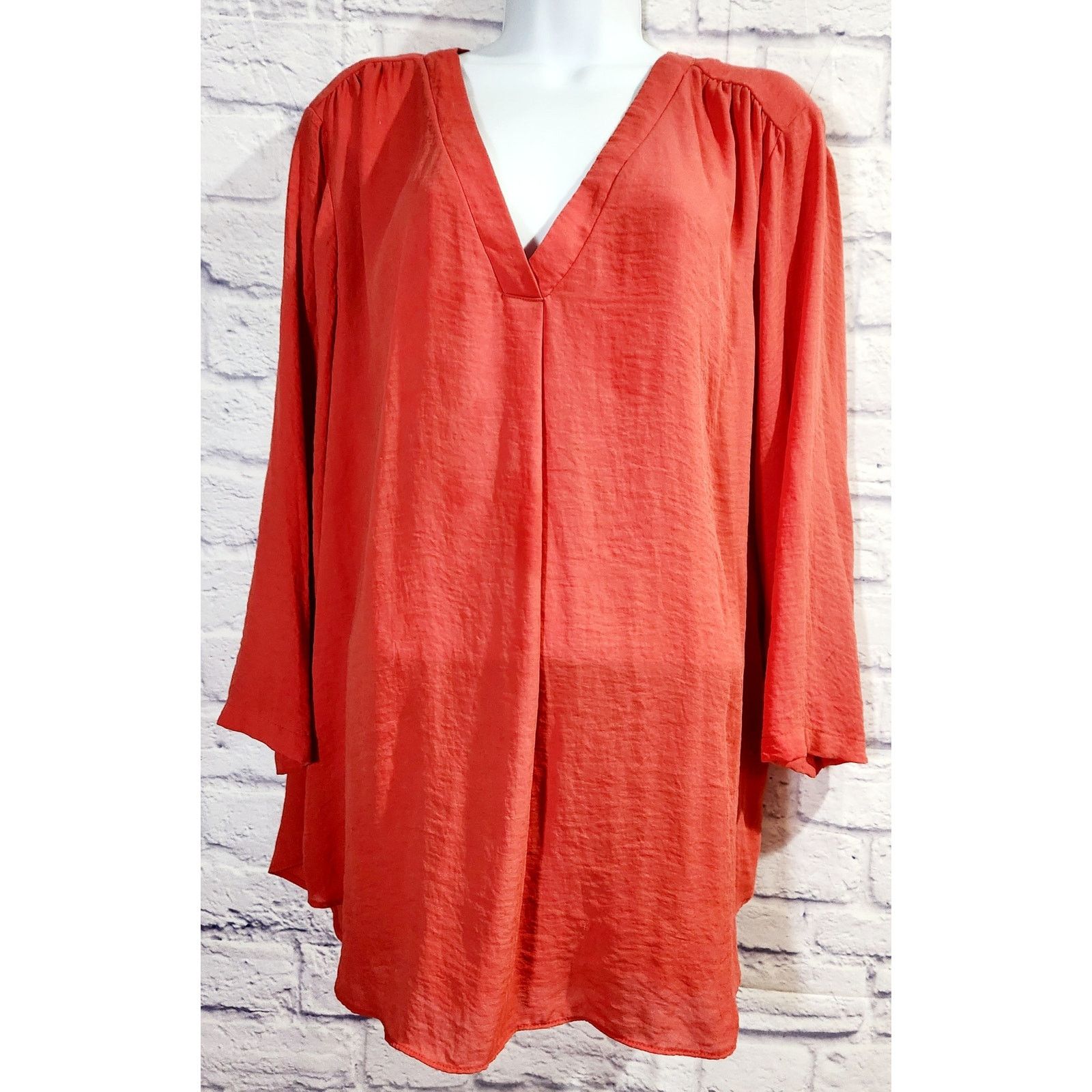 Other A.N.A Orange V Neck Pleated Shoulders Top 2X Plus Flowy Size L / US 10 / IT 46 - 1 Thumbnail