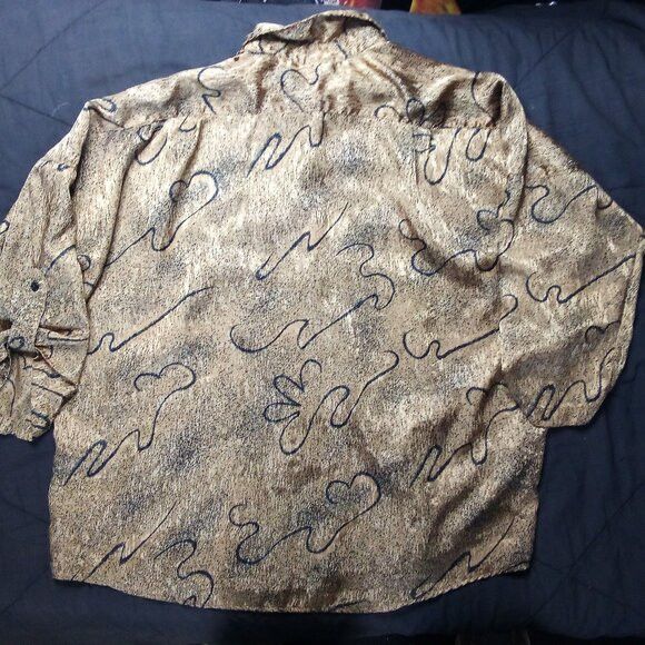 Vintage Vintage Abstract Strokes Gold Polyester Disco Shirt Size US L / EU 52-54 / 3 - 6 Thumbnail