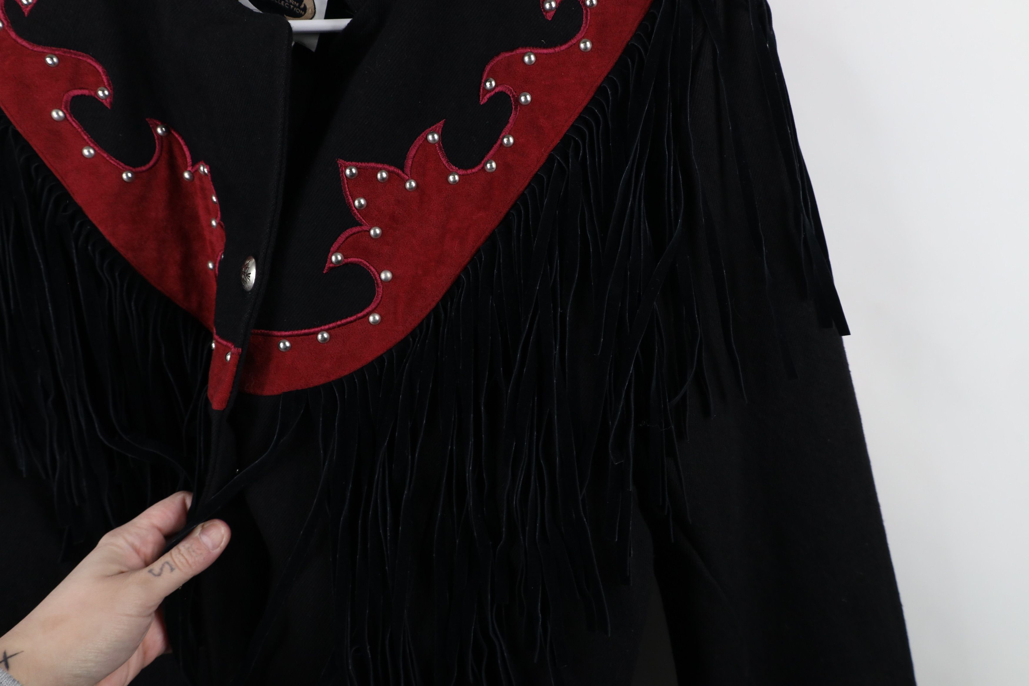 Vintage Vintage 90s Rockabilly Suede Fringed Denim Jacket USA Size L / US 10 / IT 46 - 7 Thumbnail