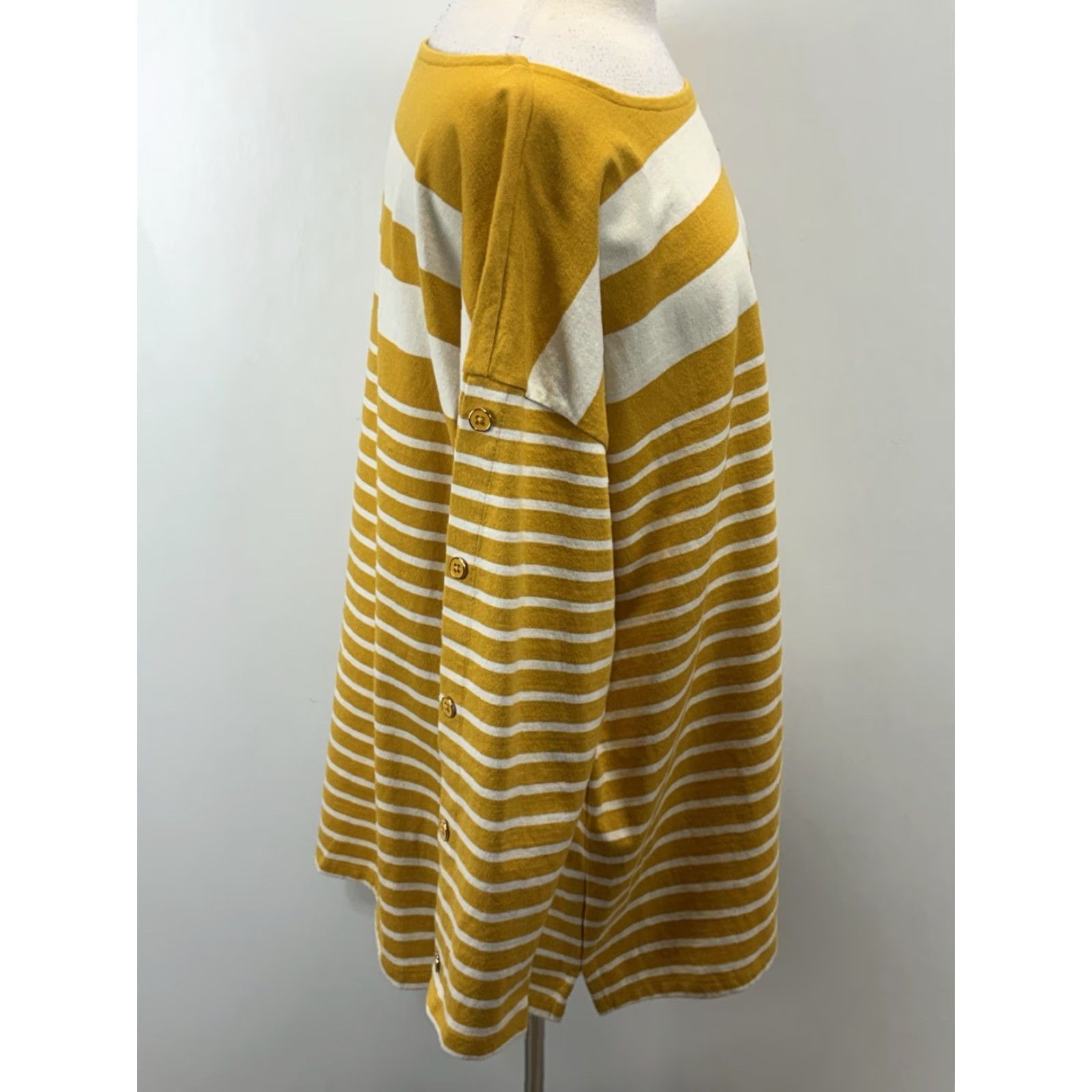 Talbots Talbots Striped Casual Shirt Women’s 3X Plus Mustard Boat Neck Cotton Pullover Button Size XXL / US 16-18 / IT 52-54 - 4 Thumbnail