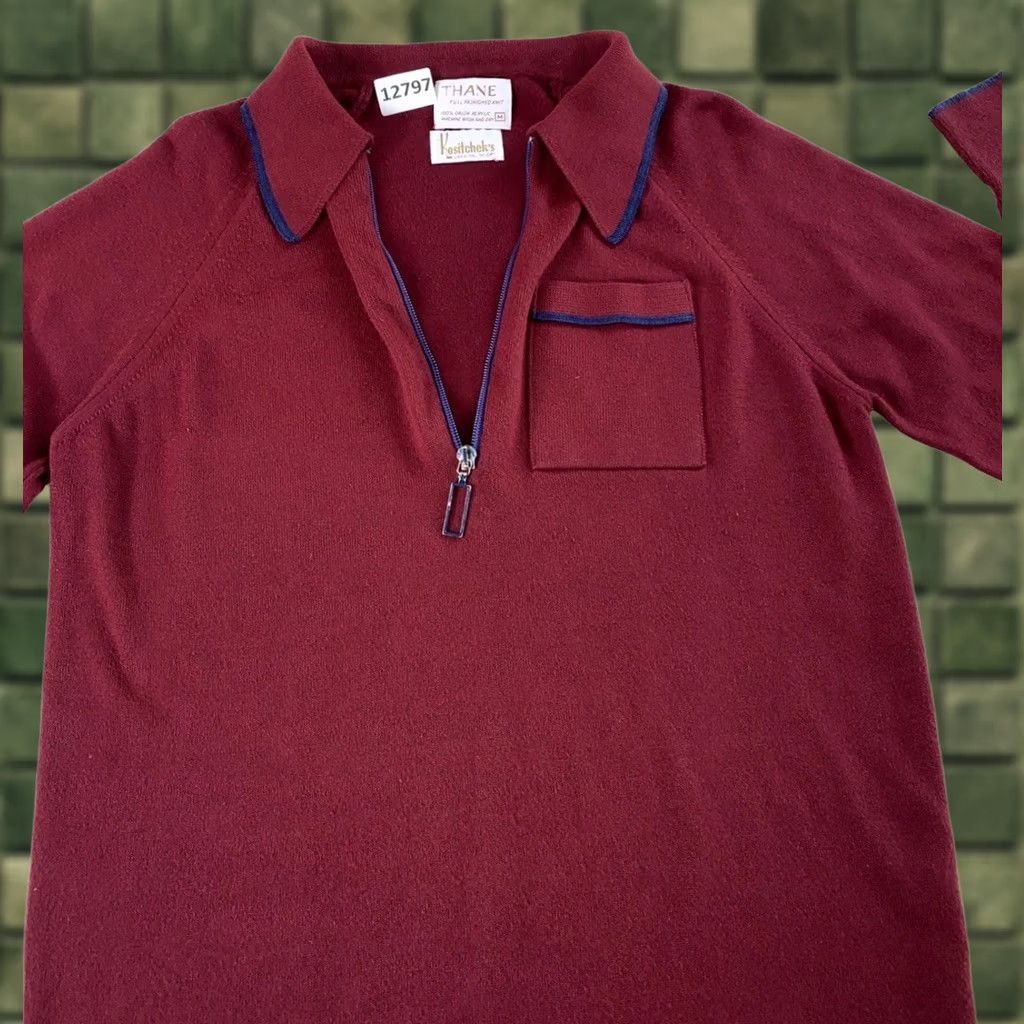 Vintage VINTAGE Thane Sweater Shirt Mens Knit Pullover 70s Maroon Long Sleeve Collared 70s Hippie College Preppy Size US M / EU 48-50 / 2 - 1 Thumbnail