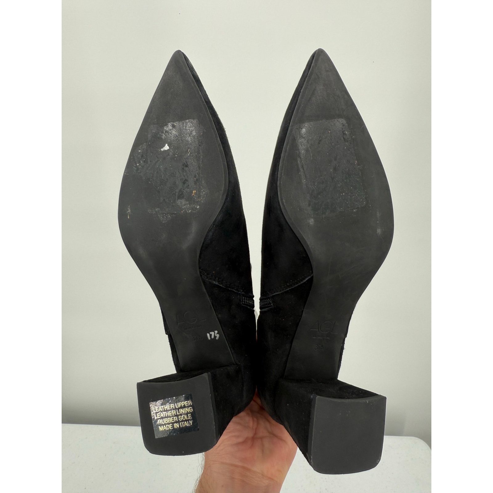 AGL AGL Mimma Black Pointed Toe Block Heel Suede Leather Bootie Size US 7.5 / IT 37.5 - 10 Thumbnail