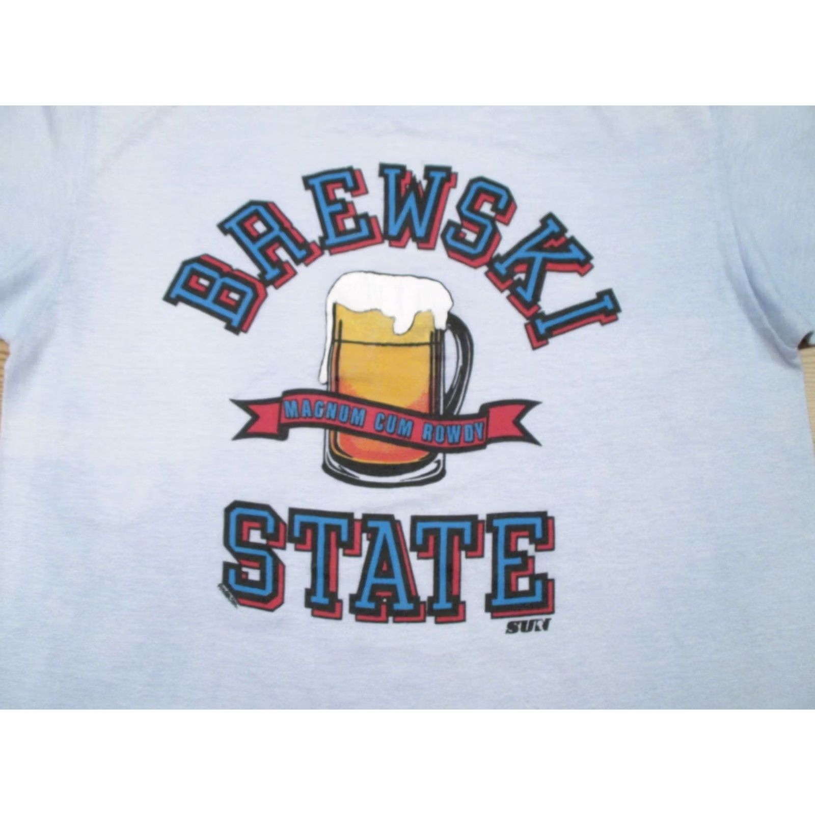 Vintage VINTAGE BREWSKI STATE MAGNA CUM ROWDY T-Shirt MEDIUM beer cartoon single stitch Mens 80s Size US M / EU 48-50 / 2 - 2 Thumbnail
