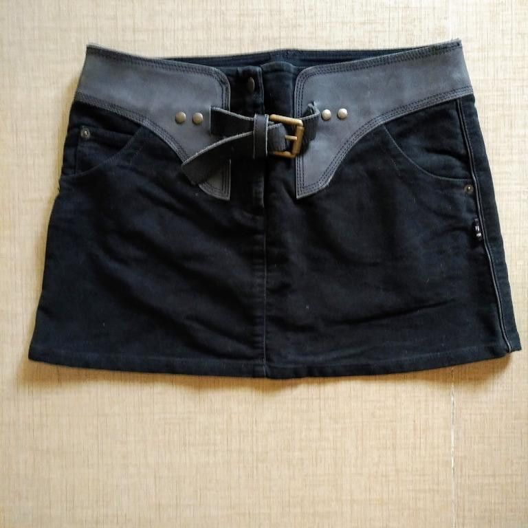 Jean Paul Gaultier Jean Paul Gaultier buckled leather saddle denim skirt Size 26" / US 2 / IT 38 - 1 Thumbnail