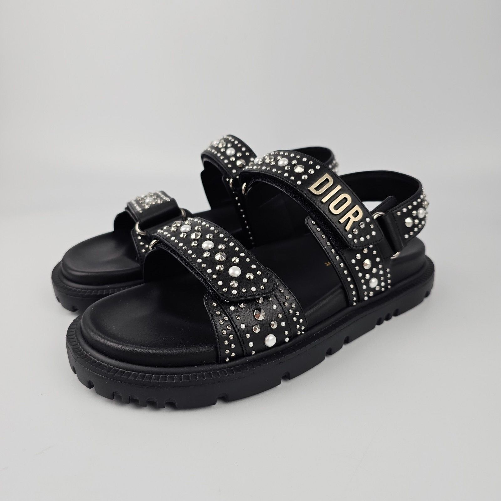 DIOR Dioract Black Leather Studded Sandals New & Authentic (