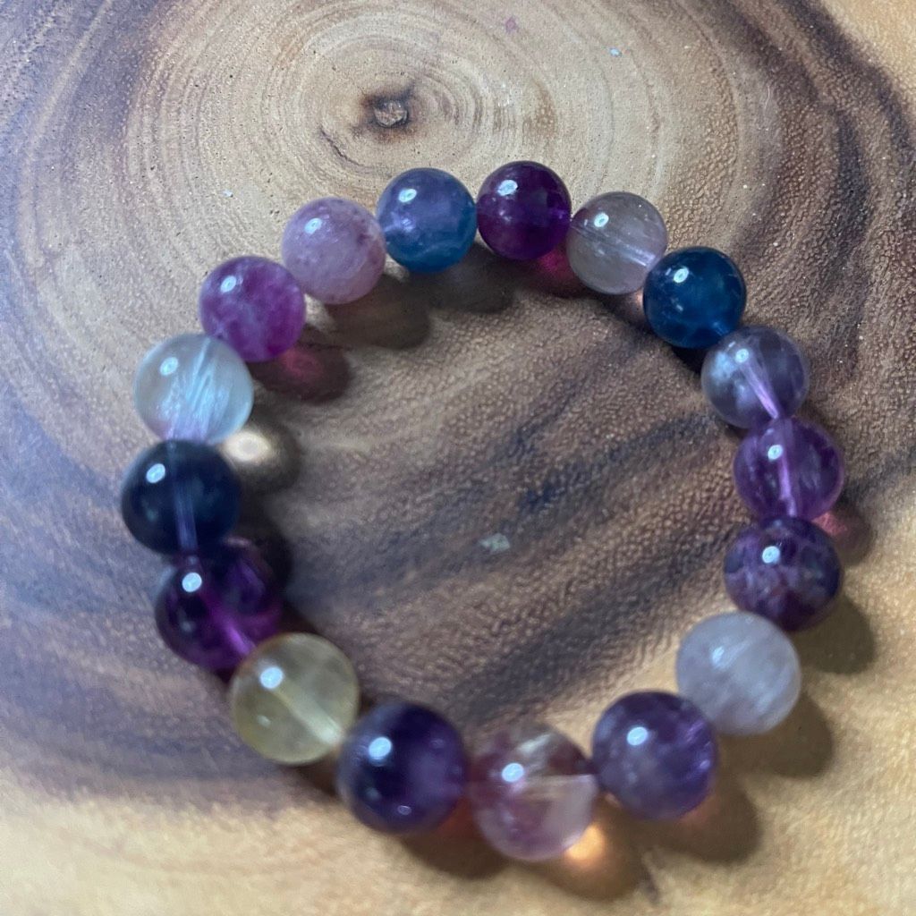 Other Fluorite bracelet striped layers rainbow colors stretch 12mm 7.5” natural crystal Size ONE SIZE - 6 Thumbnail
