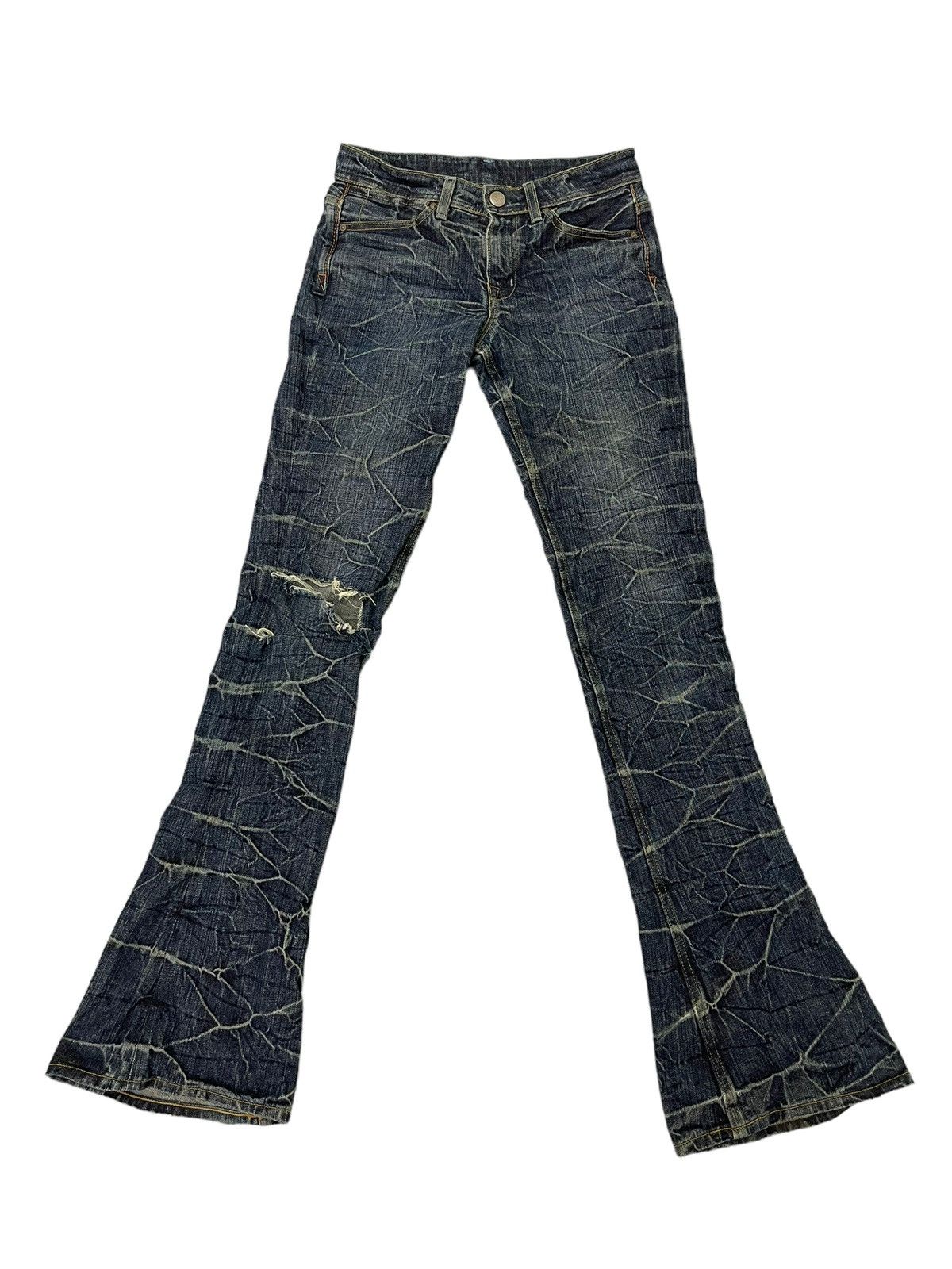 Japanese Brand Flare Jeans Brappers Honeycomb Distress Slim Low Rise 7🟦0 Size US 28 / EU 44 - 2 Thumbnail