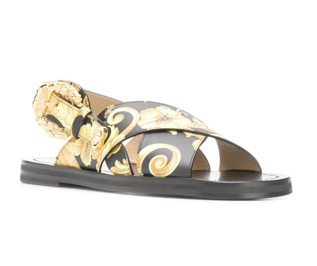Versace baroque print sandals Yellow Gold Size US 8 Leather Hibiscus Size US 8 / EU 41 - 4 Thumbnail