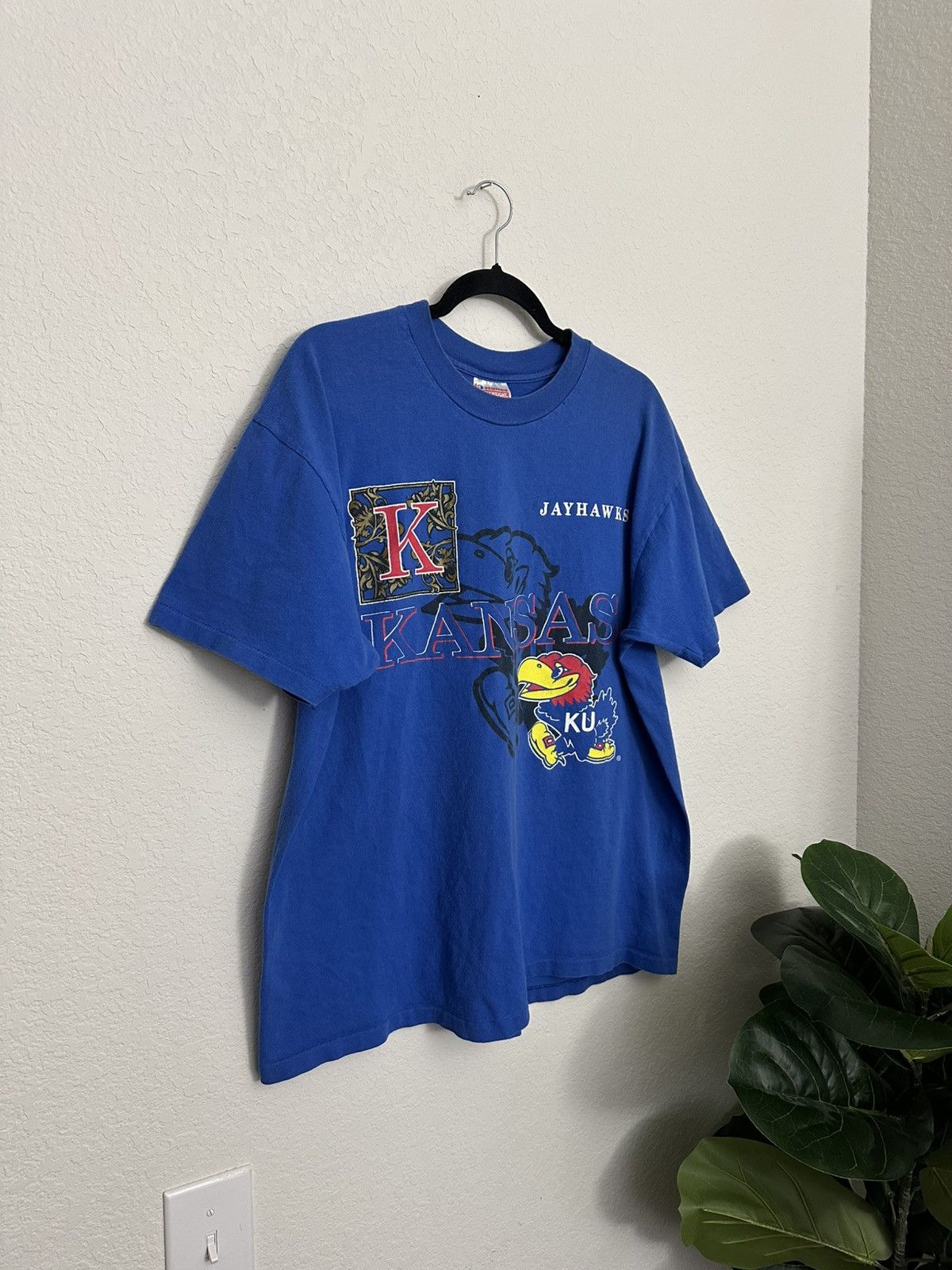 NCAA × Vintage Vintage 90s Kansas Jayhawks KU Single Stitch Tshirt XL Size US XL / EU 56 / 4 - 1 Thumbnail