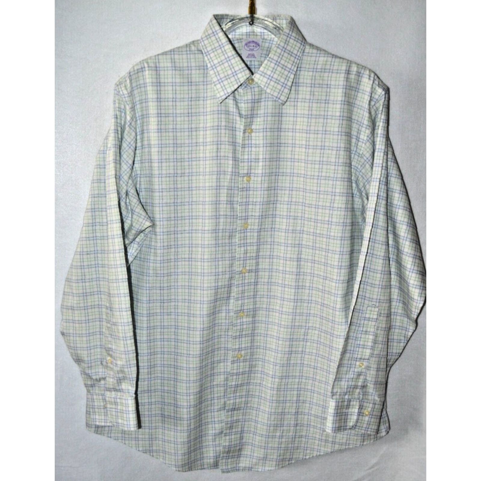Brooks Brothers Brooks Brothers Men's Dress Shirt L/S 17.5 White Cotton Plaid Non-Iron Barrel Cuff Size 48R - 2 Thumbnail