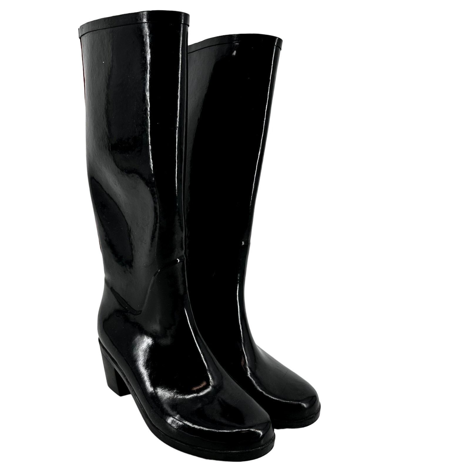 Kate Spade Knee High Rain Boot Heeled Zip Rubber Red Black