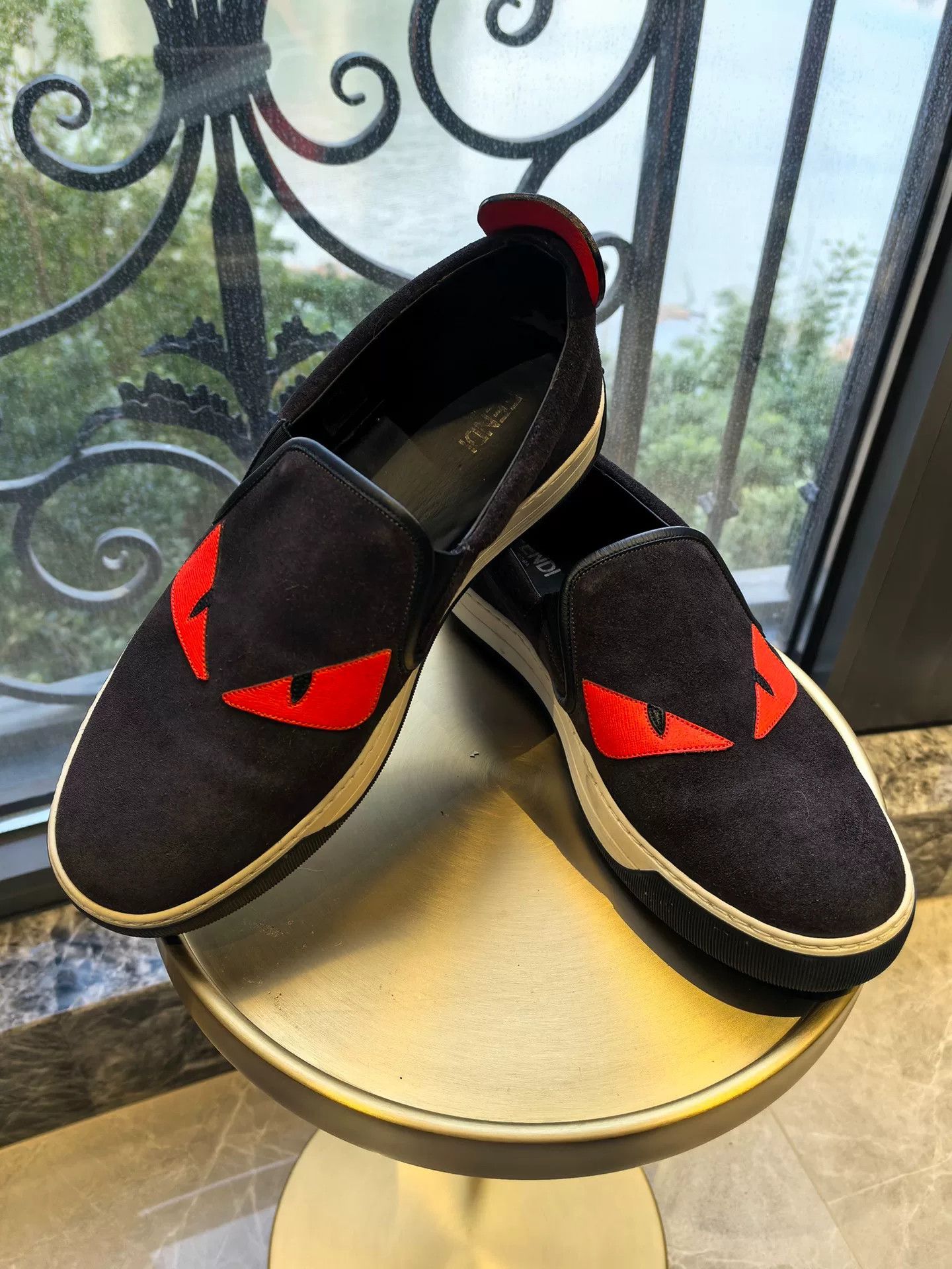 fendi black red slip-on casual shoes