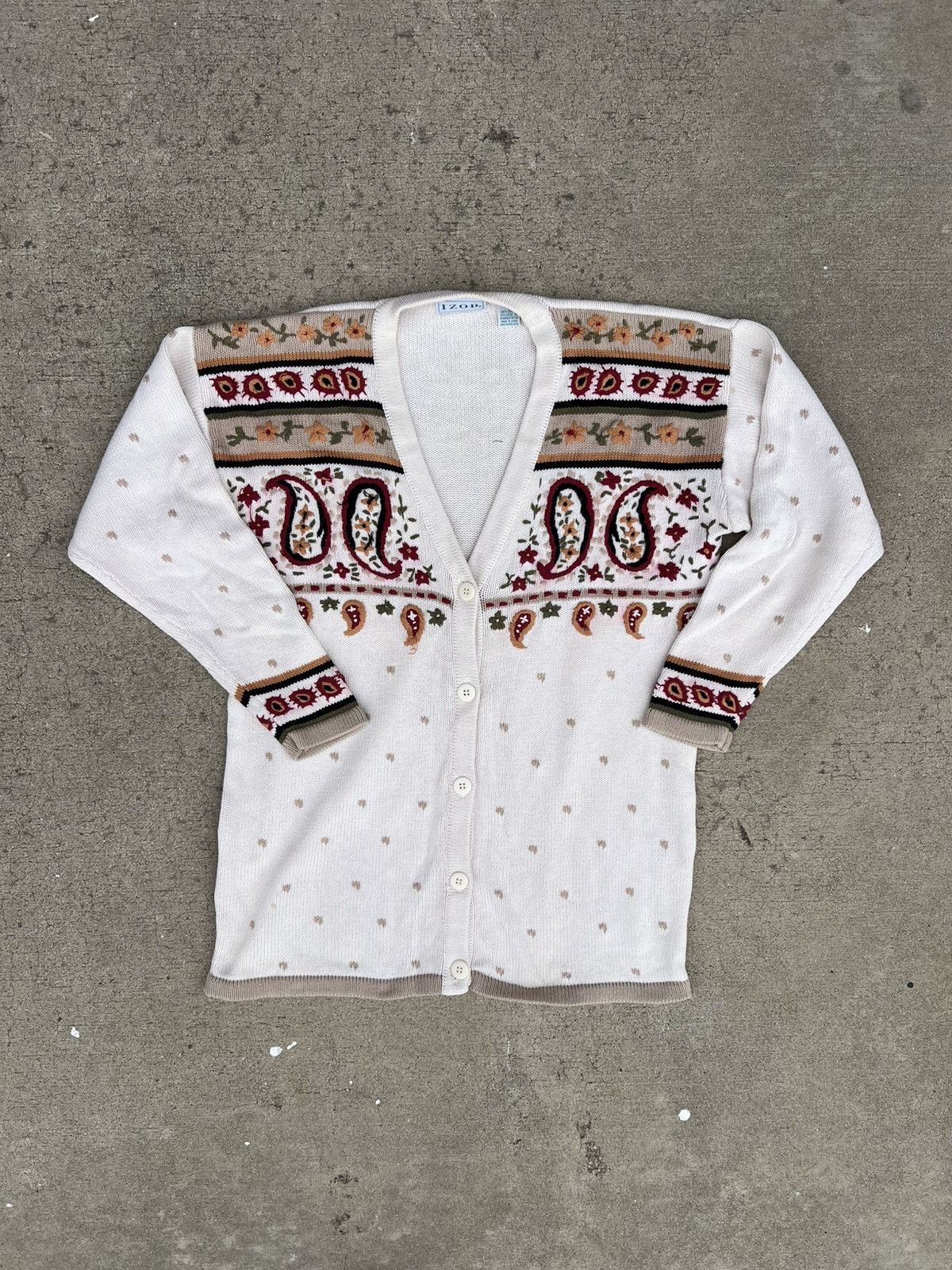 Izod Vintage 80s white cardigan Size US S / EU 44-46 / 1 - 1 Thumbnail