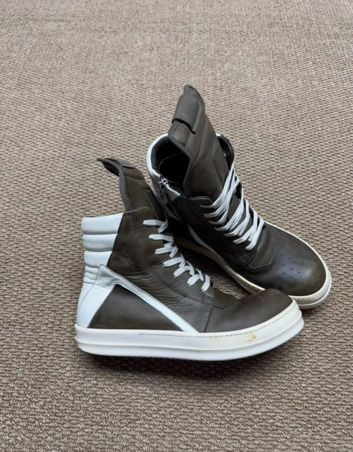 Rick Owens Rick Owens Geobasket, Mocha Brown & White K37 Size US 8.5 / EU 41-42 - 3 Thumbnail