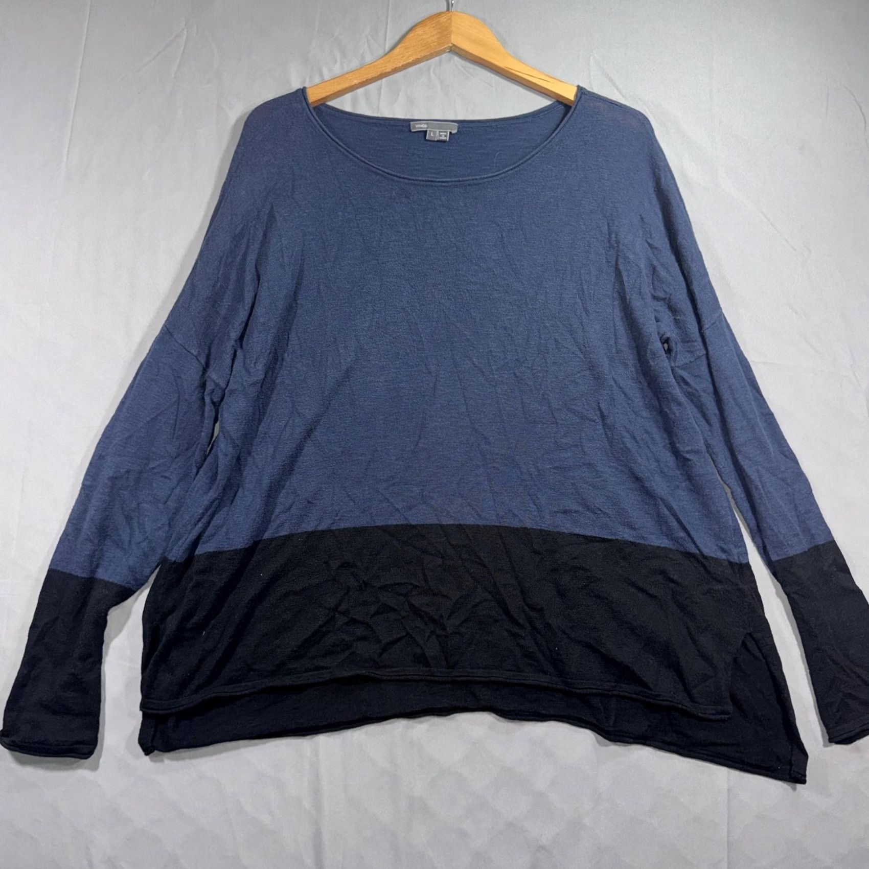 Vince Vince Sweater Womens Large Blue Black Tunic Lightweight Knit High Low Hem Size L / US 10 / IT 46 - 2 Thumbnail