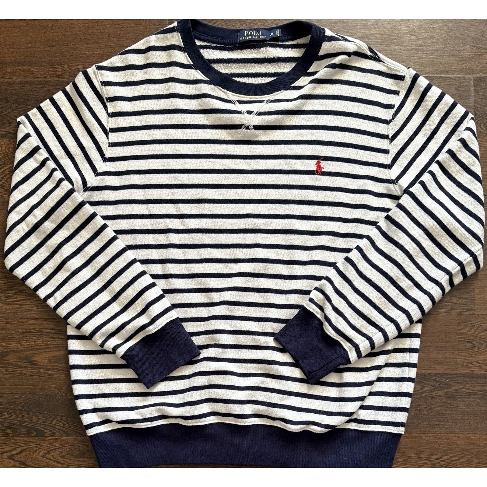 Polo Ralph Lauren Vintage RPL Wte Navy Stripe Cotton Crew Neck Pullover SZ XL Size US XL / EU 56 / 4 - 1 Thumbnail