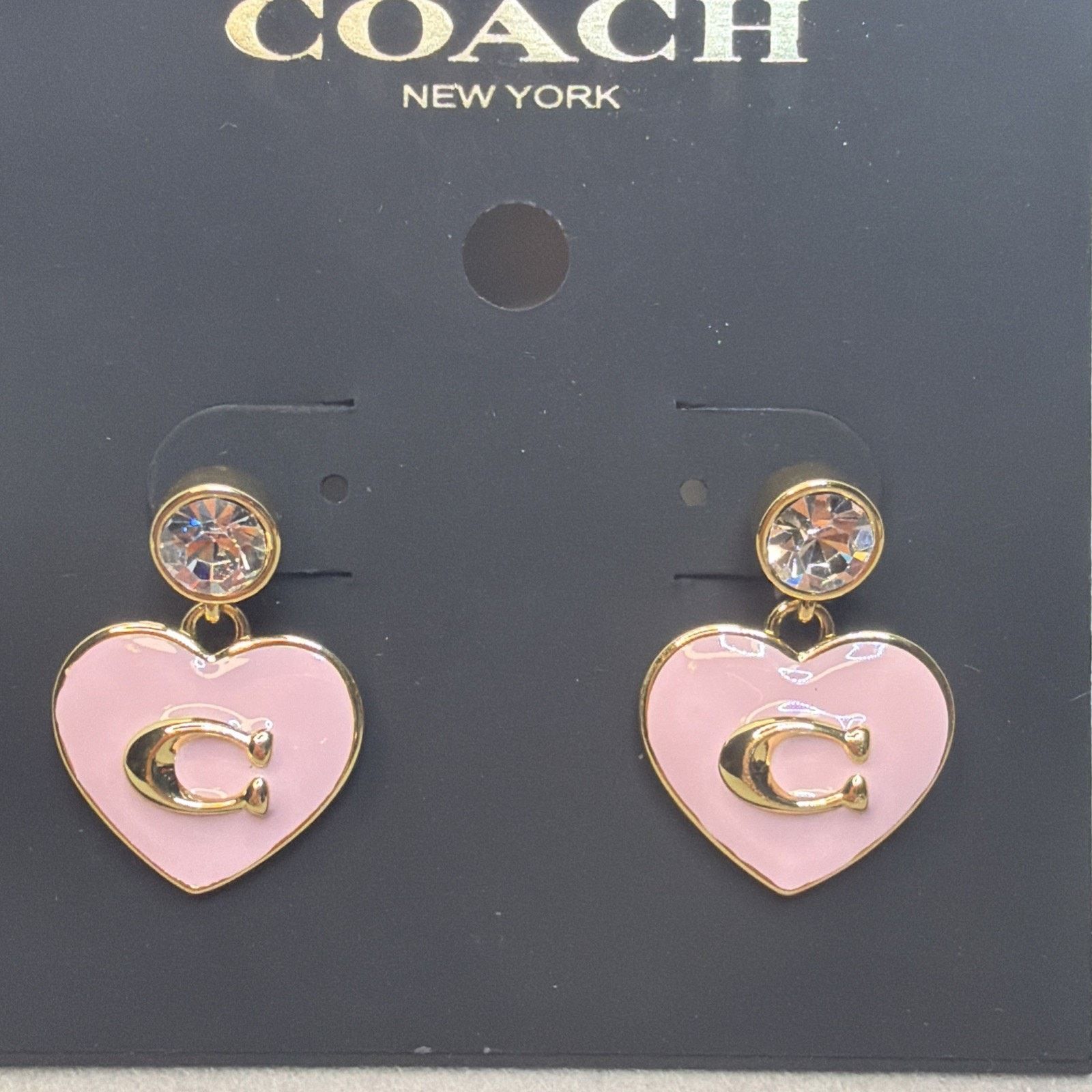 Coach Coach Heart Drop Earrings Pink Enamel Gold C Logo NWT Size ONE SIZE - 3 Thumbnail