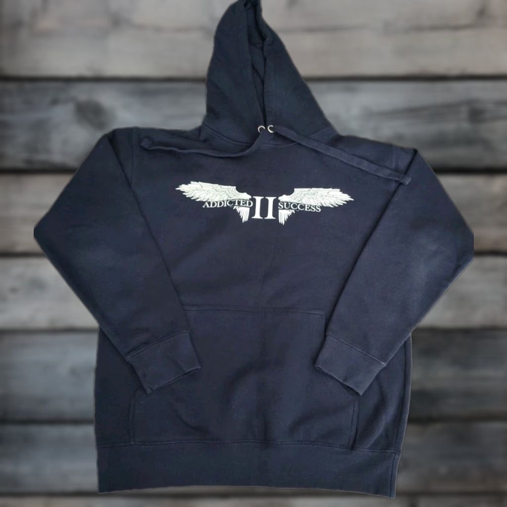 Vintage VINTAGE Addicted II Success Mens Hoodie Fleece Pullover 100% Cotton USA Made Navy Blue Graphic Print Casual Activewear M Size US M / EU 48-50 / 2 - 1 Thumbnail